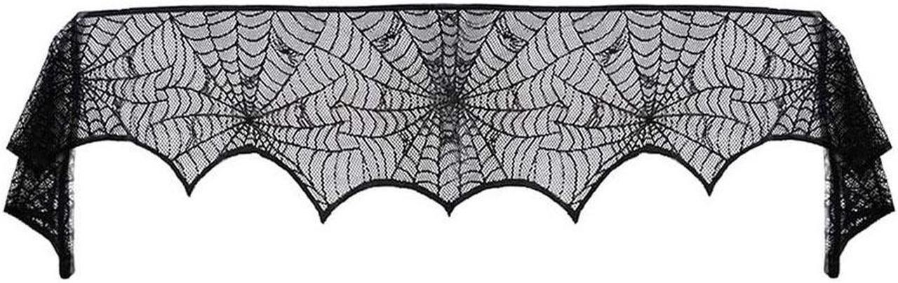 Halloween Decorations Props Black Lace Spiderweb Fireplace Mantle Scarf Cover