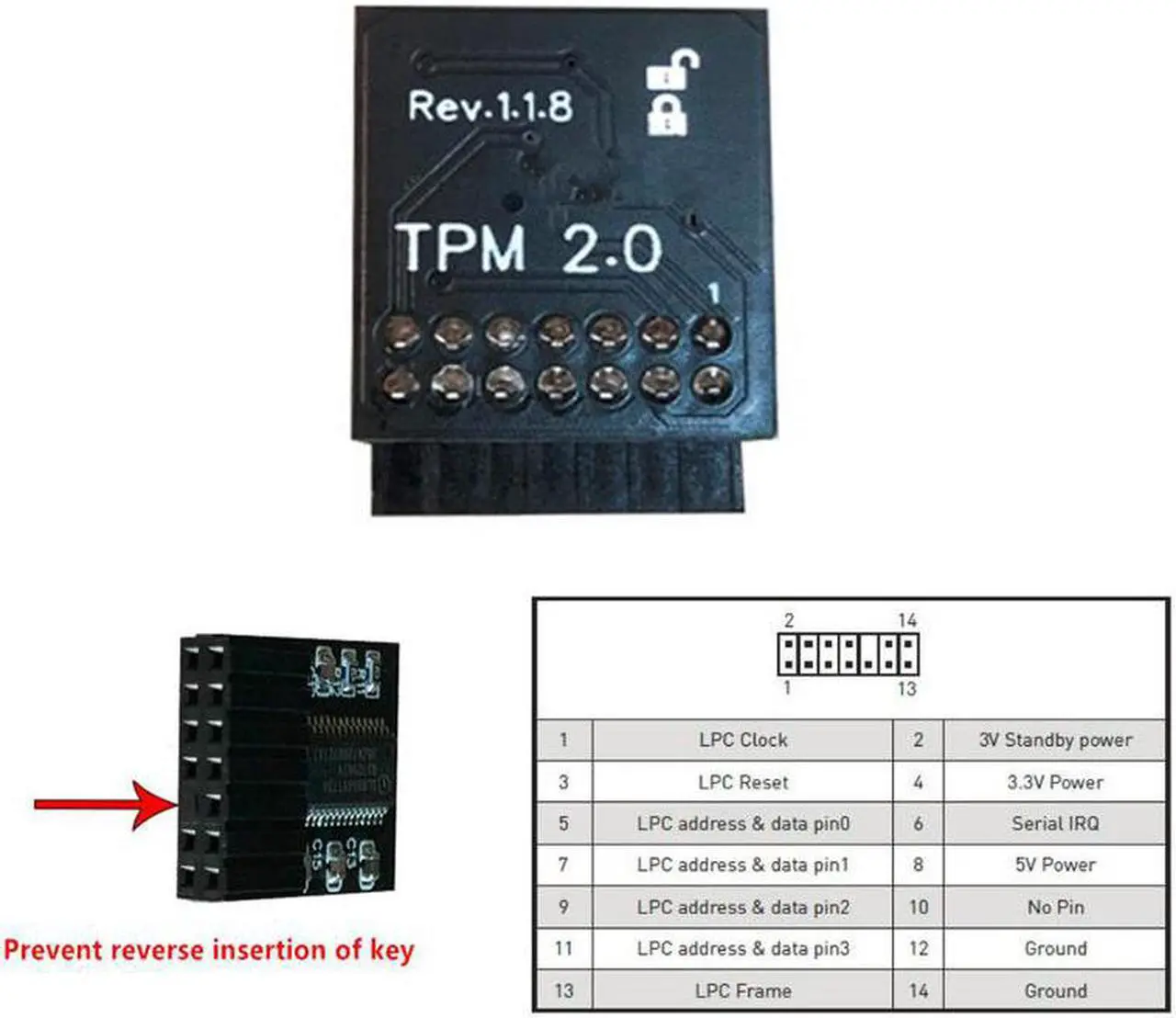 1Piece TPM 2.0 Security Module 14 Pin for MSI 14PIN LPC MS-4136 ...