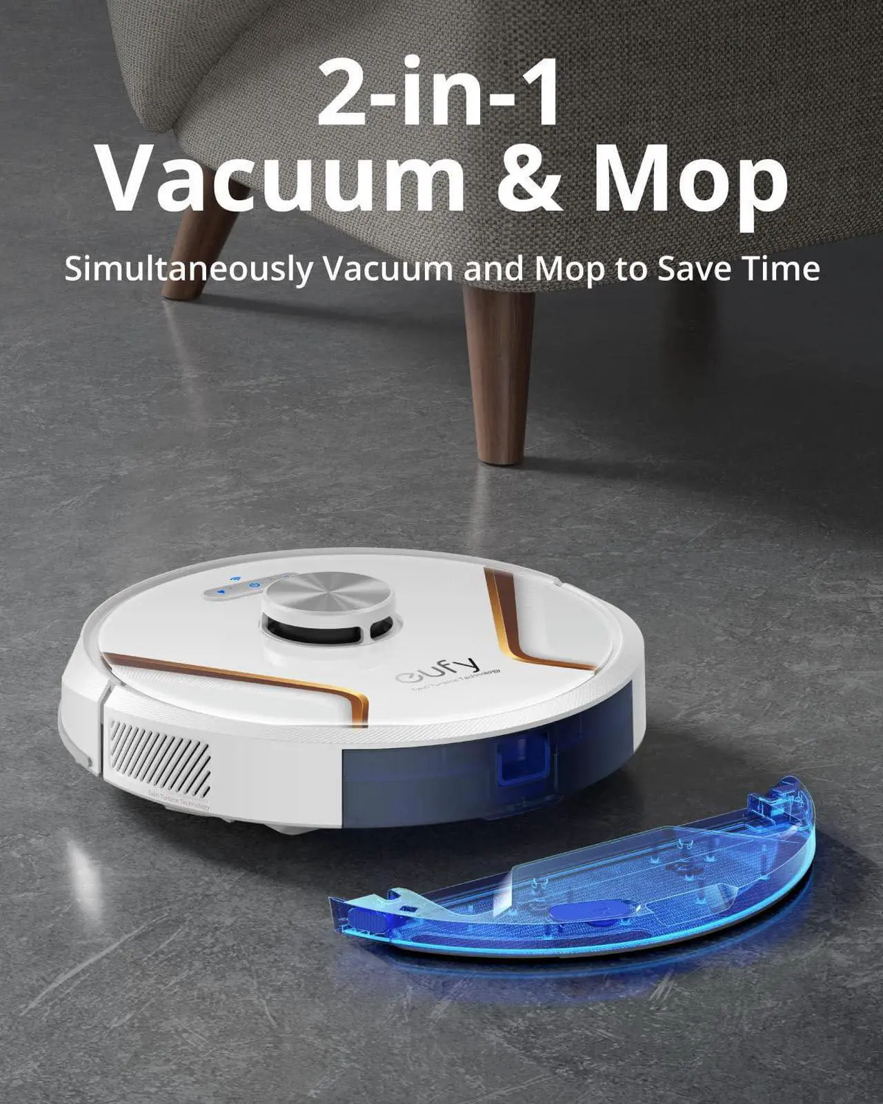 Alt view image 3 of 7 - eufy by Anker, RoboVac X8 Hybrid, Robot Vacuum and Mop Cleaner with iPath Laser Navigation, Twin-Turbine Technology generates 2000Pa x2 Suction, AI. Map 2.0 Technology, Wi-Fi (White)