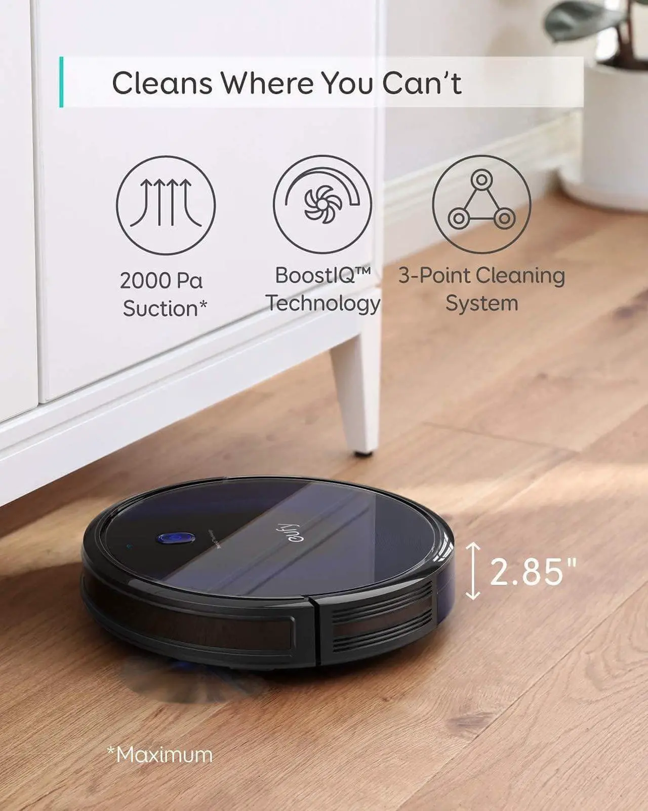 Alt view image 5 of 7 - Eufy BoostIQ RoboVac 15C MAX, Wi-Fi Connected, Super-Thin, 2000Pa Suction, Quiet, Self-Charging Robotic Vacuum Cleaner, Cleans Hard Floors to Medium-Pile Carpets, Black (Renewed)
