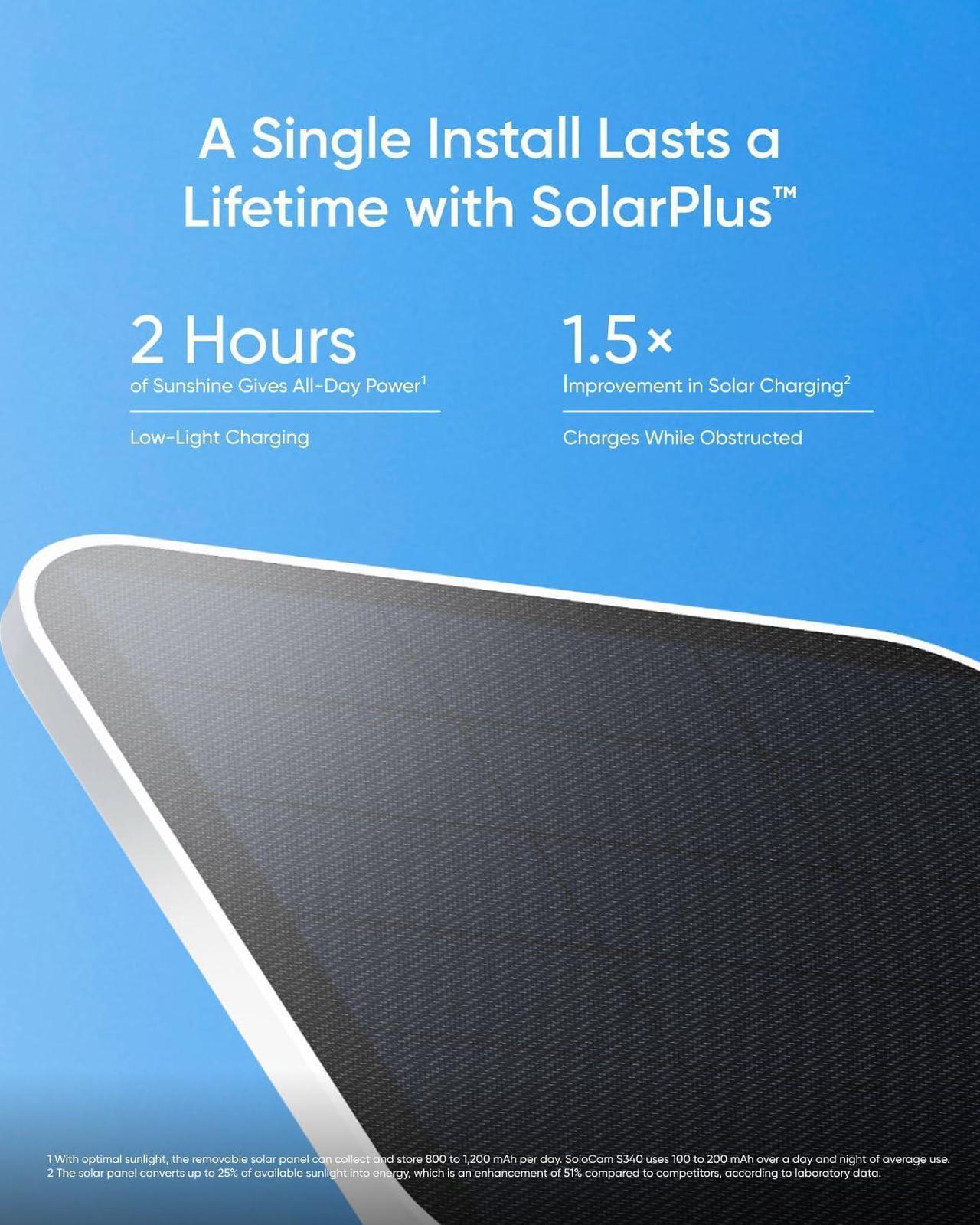 Alt view image 3 of 6 - eufy Security SoloCam S340, Solar Security Camera, Wireless Outdoor Camera, 360° Surveillance, No Blind Spots, 2.4 GHz Wi-Fi, No Monthly Fee, HomeBase S380 Compatible