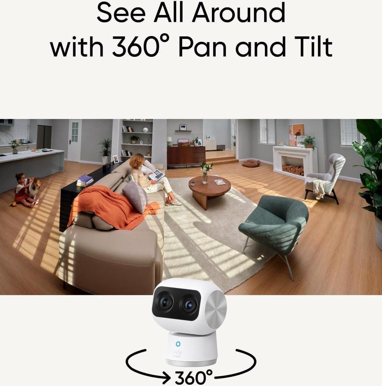 Alt view image 5 of 6 - eufy Security Indoor Cam S350, Dual Cameras, 4K UHD Resolution Security Camera with 8× Zoom and 360° PTZ, Human/Pet AI, Ideal for Baby Monitor/Pet Camera/Home Security, Dual-Band Wi-Fi 6, Plug in