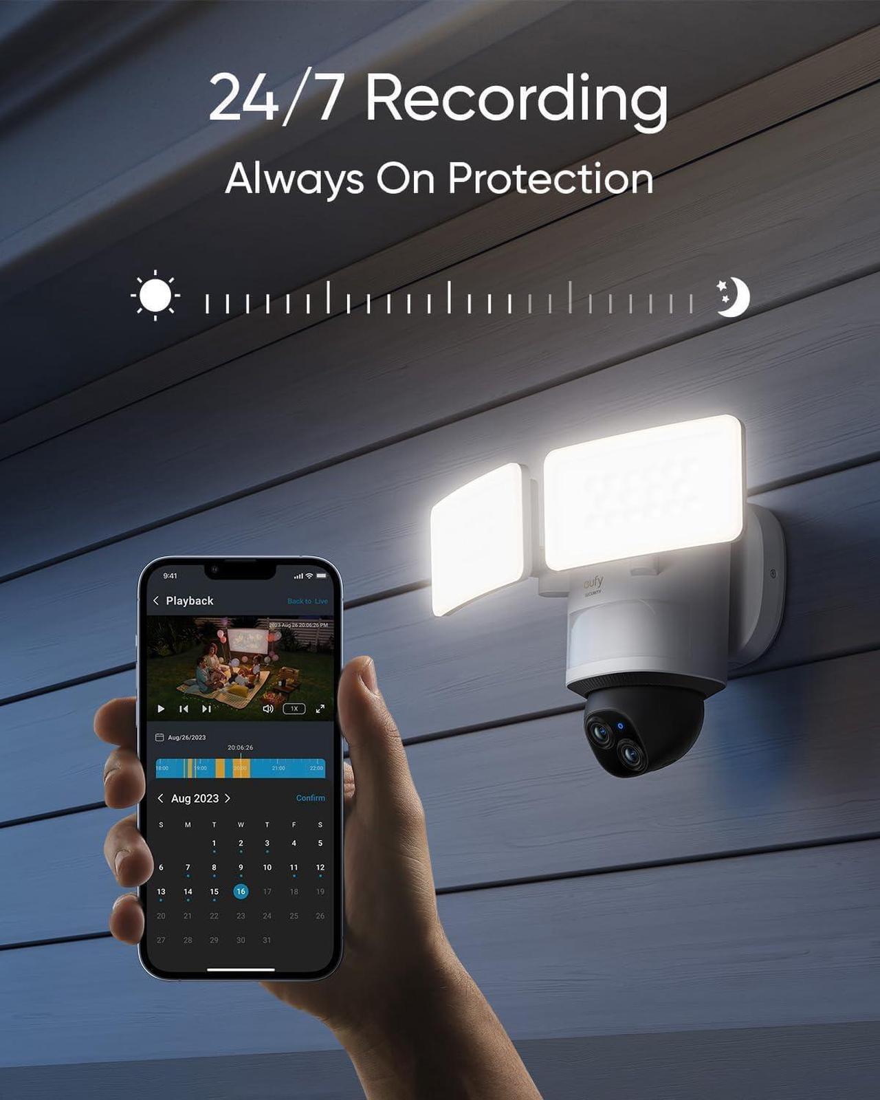Alt view image 5 of 7 - eufy Security Floodlight Camera E340 Wired,360° Pan and Tilt,24/7 Recording,Dual-Band Wi-Fi, 2,000 Lumens,Motion-Activated,Dual Camera,HomeBase 3 Compatible,Local Storage,No Monthly Fee (Renewed)