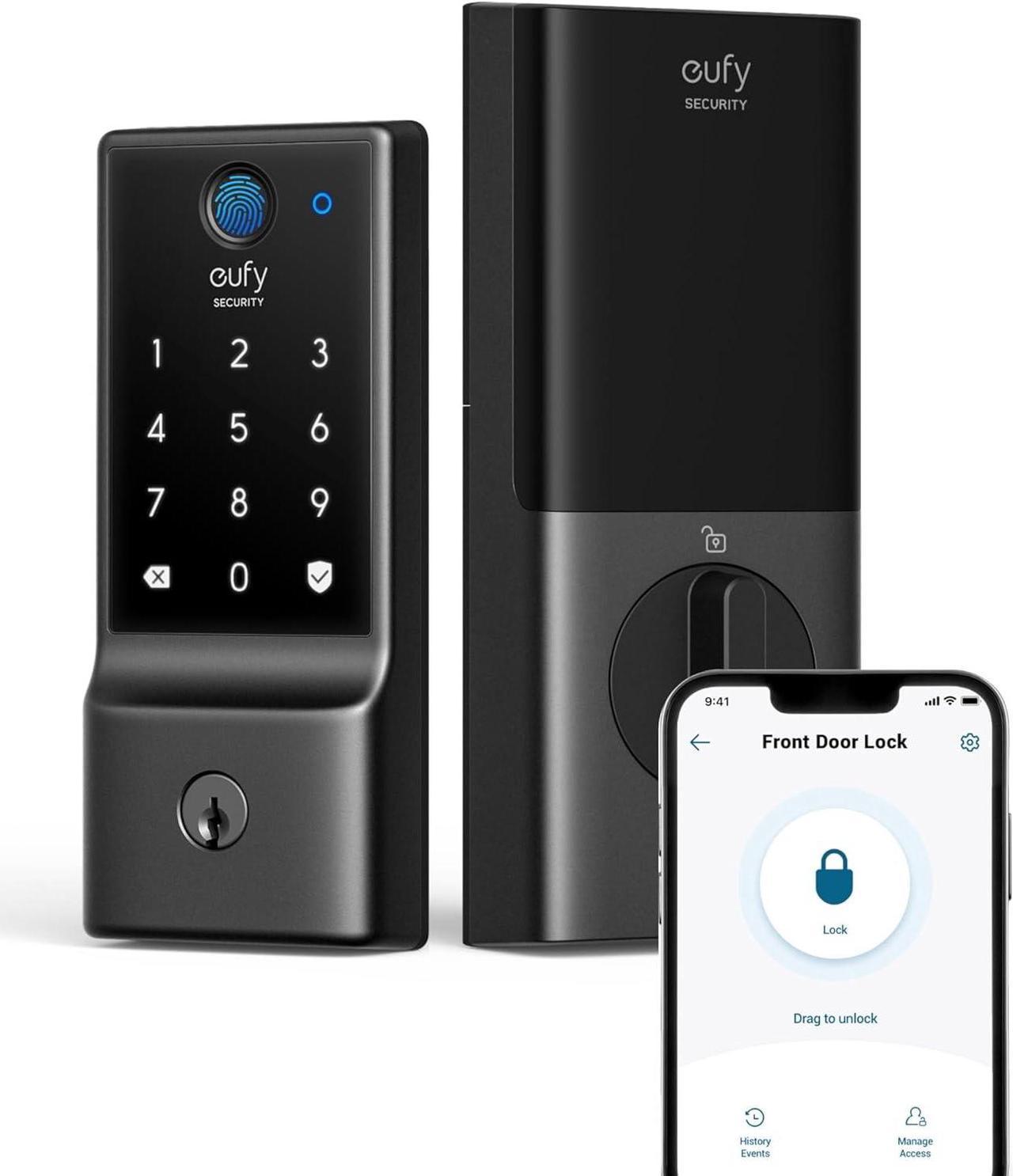 eufy Security Smart Lock C220, Fingerprint Keyless Entry Door Lock, Built-in Wi-Fi, App Remote Control, Front Door Smart Lock Deadbolt, 8Months Battery, Reliable Power, IP53 Waterproof, BHMA Grade 3