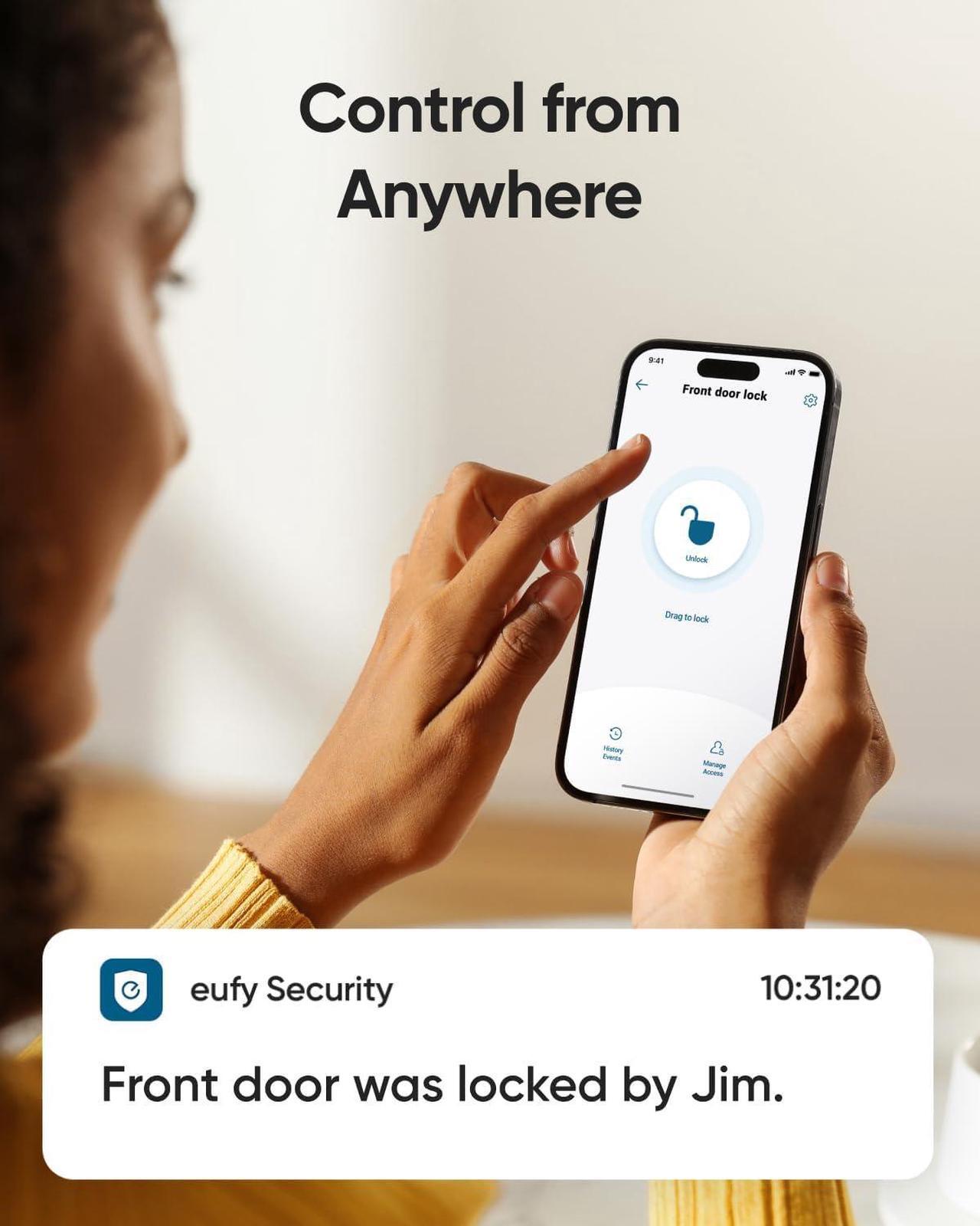 Alt view image 4 of 6 - eufy Security Smart Lock C220, Fingerprint Keyless Entry Door Lock, Built-in Wi-Fi, App Remote Control, Front Door Smart Lock Deadbolt, 8Months Battery, Reliable Power, IP53 Waterproof (Renewed)