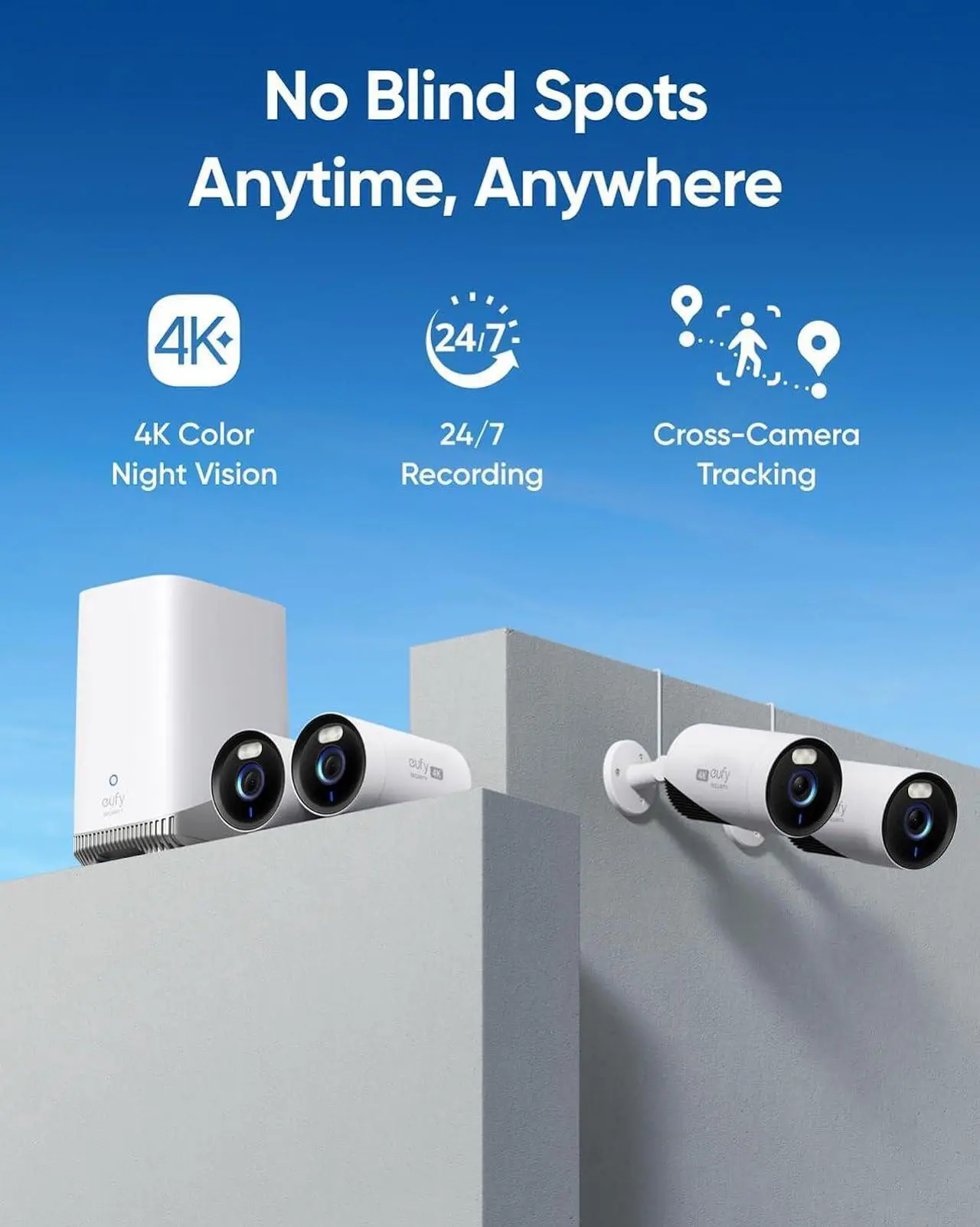 Alt view image 2 of 6 - eufy Security eufyCam E330 (Professional) 2-Cam Kit, 4K Outdoor Security Camera System, 24/7 Recording, Plug-in, Wi-Fi NVR, Face Recognition AI, 10CH, Local Storage, No Monthly Fee (Renewed)