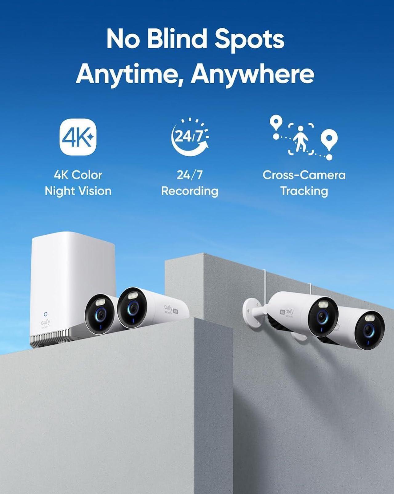 Alt view image 2 of 6 - eufy Security eufyCam E330 (Professional) 4-Cam Kit, 4K Outdoor Security Camera System, 24/7 Recording, Plug-in, Wi-Fi NVR, 1TB Hard Drive Included, 10CH, Local Storage, No Monthly Fee (Renewed)