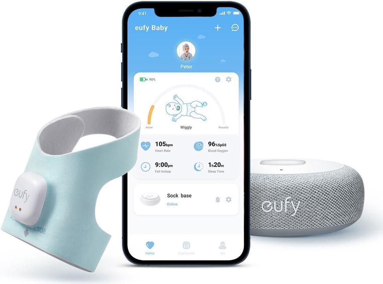 Main image of eufy Baby Smart Sock S320 Baby Monitor with 2.4 GHz Wi-Fi, Track Sleep Patterns, Naps, Heart Rate, and Blood Oxygen Levels, Soft and Comfortable, for Babies 0-18 Months, No Monthly Fee (Renewed)
