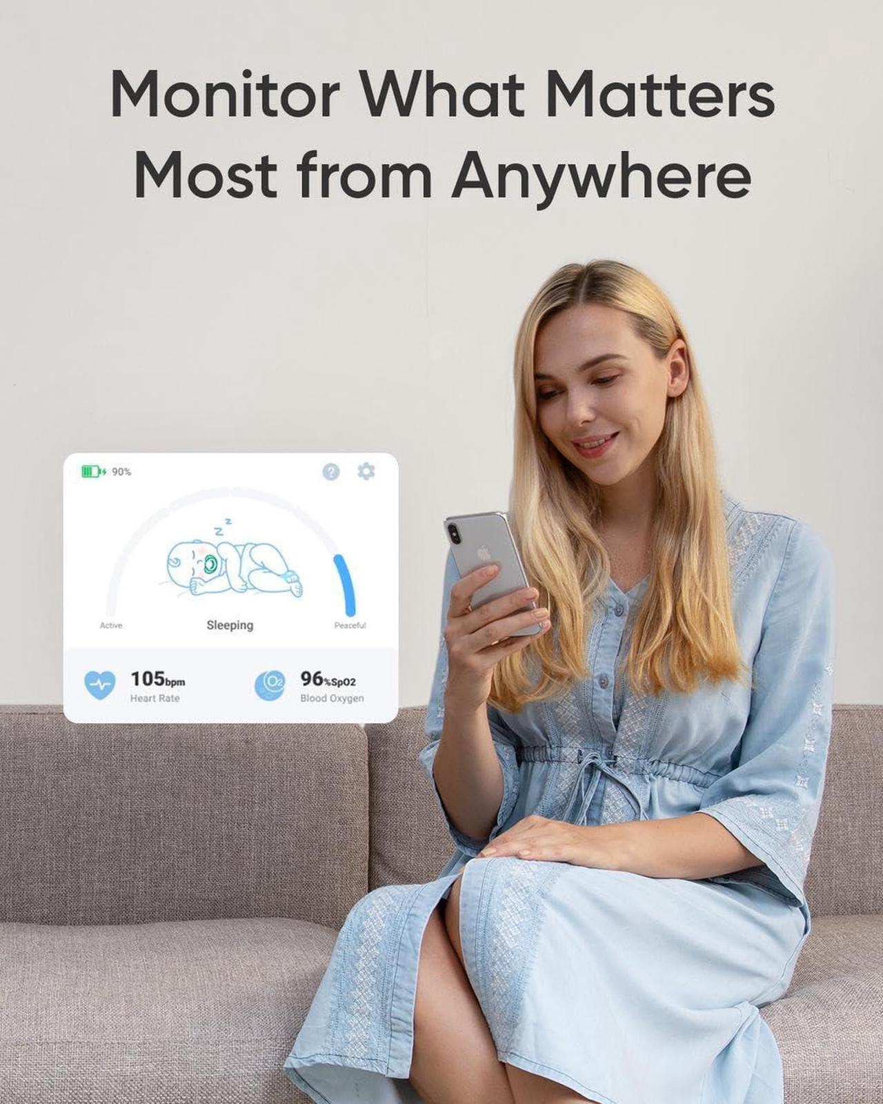 Alt view image 6 of 6 - eufy Baby Smart Sock S320 Baby Monitor with 2.4 GHz Wi-Fi, Track Sleep Patterns, Naps, Heart Rate, and Blood Oxygen Levels, Soft and Comfortable, for Babies 0-18 Months, No Monthly Fee (Renewed)