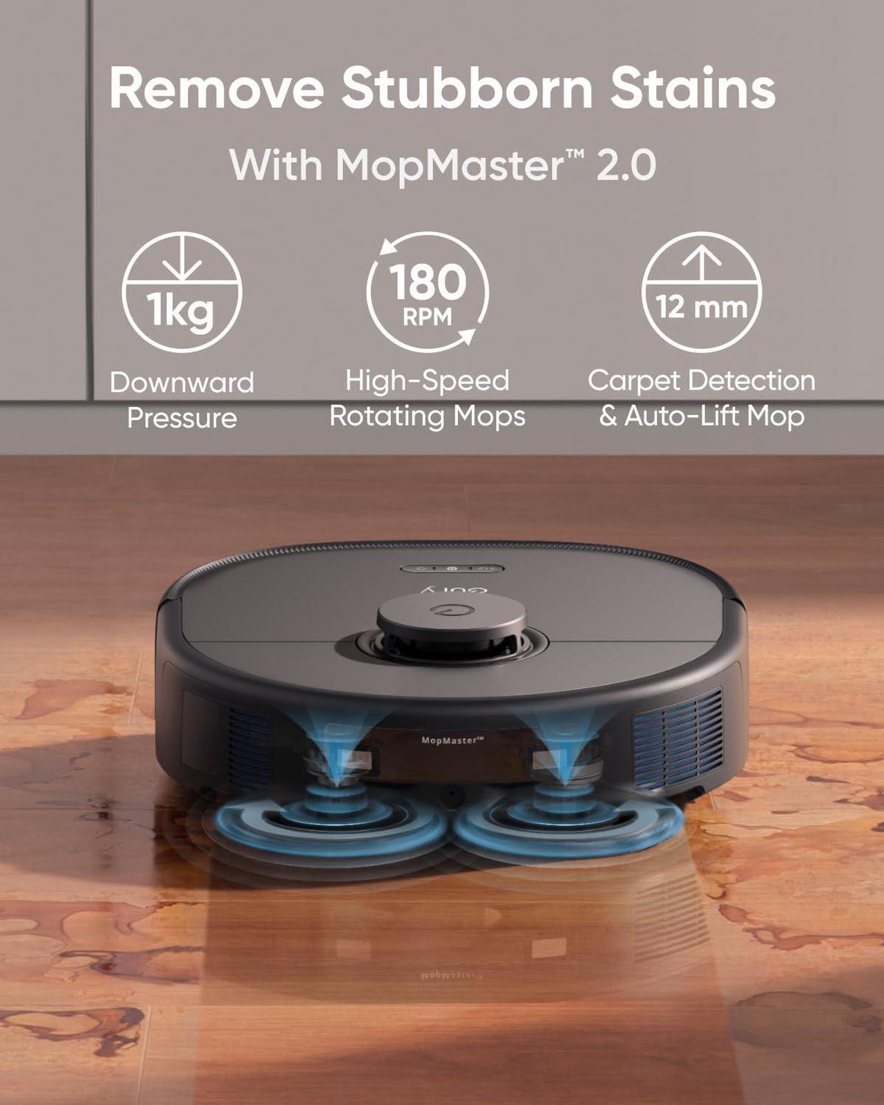 Alt view image 4 of 6 - eufy X10 Pro Omni Robot Vacuum and Mop with 8,000 Pa Suction, Dual Mops with 12 mm Auto-Lift and Carpet Detection, AI Obstacle Avoidance, Auto Mop Washing, Auto Drying, Self-Emptying, Self-Refilling