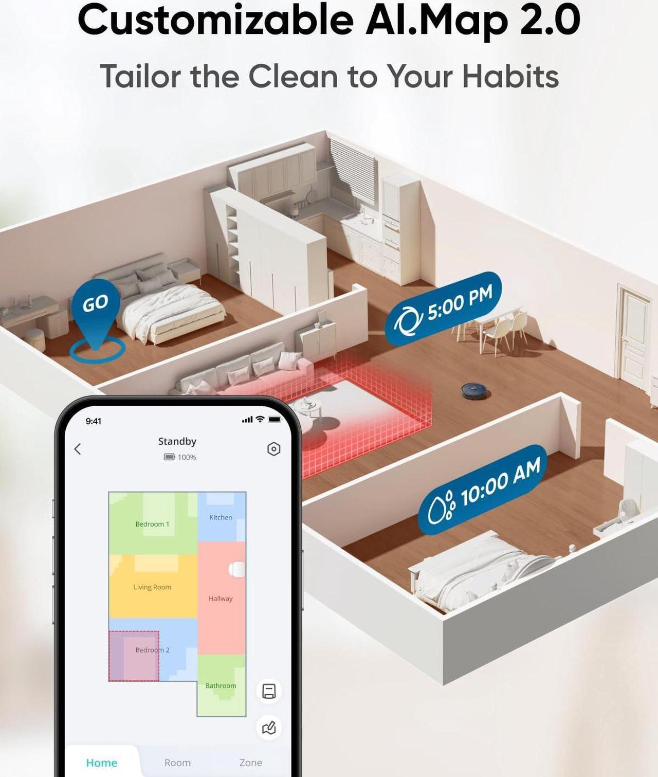 Alt view image 6 of 6 - eufy X10 Pro Omni Robot Vacuum and Mop with 8,000 Pa Suction, Dual Mops with 12 mm Auto-Lift and Carpet Detection, AI Obstacle Avoidance, Auto Mop Washing, Auto Drying, Self-Emptying, Self-Refilling