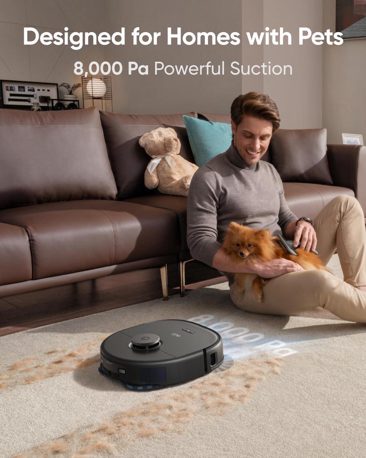 Alt view image 3 of 6 - eufy X10 Pro Omni Robot Vacuum and Mop with 8,000 Pa Suction, Dual Mops with 12 mm Auto-Lift and Carpet Detection, AI Obstacle Avoidance, Auto Mop Washing, Auto Drying, Self-Emptying, Self-Refilling