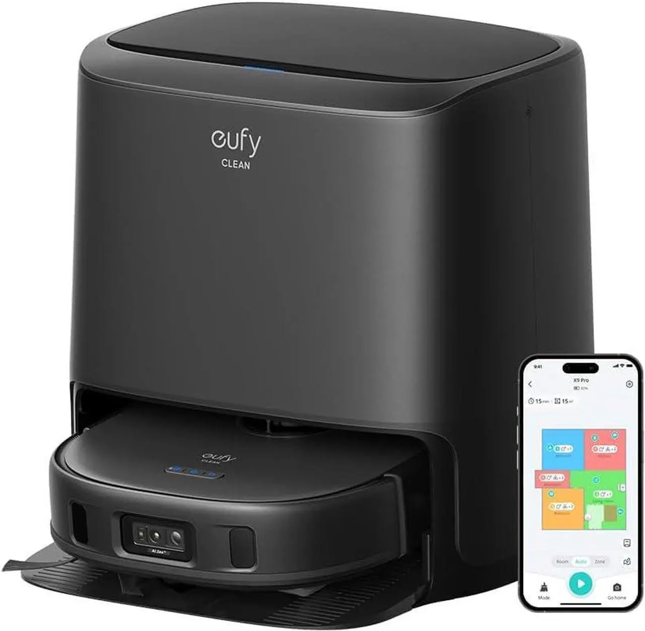 Main image of eufy X9 Pro Robot Vacuum and Mop with Auto-Clean Station, AI Obstacle Avoidance, Adaptive Pressure Cleaning with Rotating Mops, Carpet Detection with 12 mm Auto-Lifting Mops