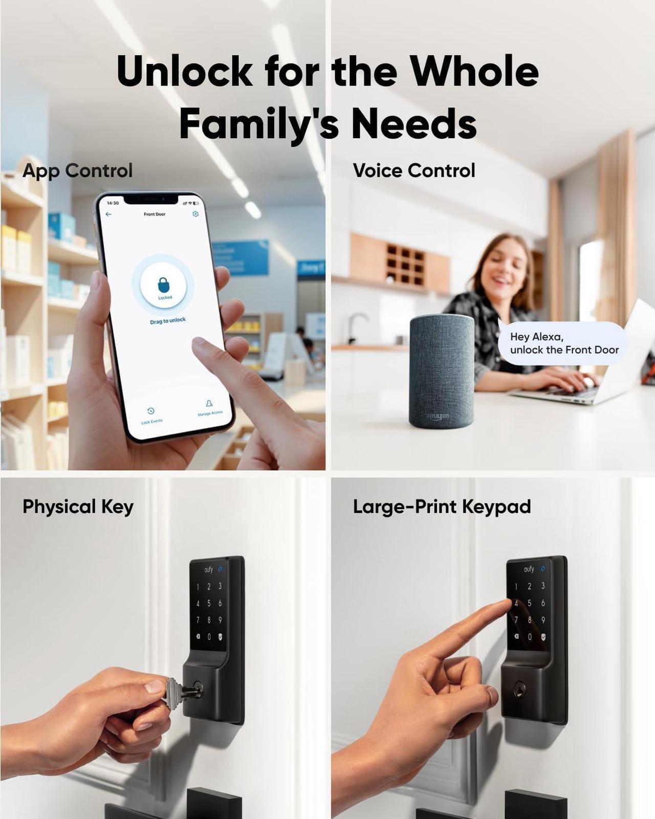Alt view image 3 of 6 - eufy Smart Lock C34, Keyless Entry Door Lock with Apple Home Ecosystem, Built-in Wi-Fi Deadbolt for Front Door or Back, Supports Matter, Apple Home, Alexa, Google Home, SmartThings, Auto Lock