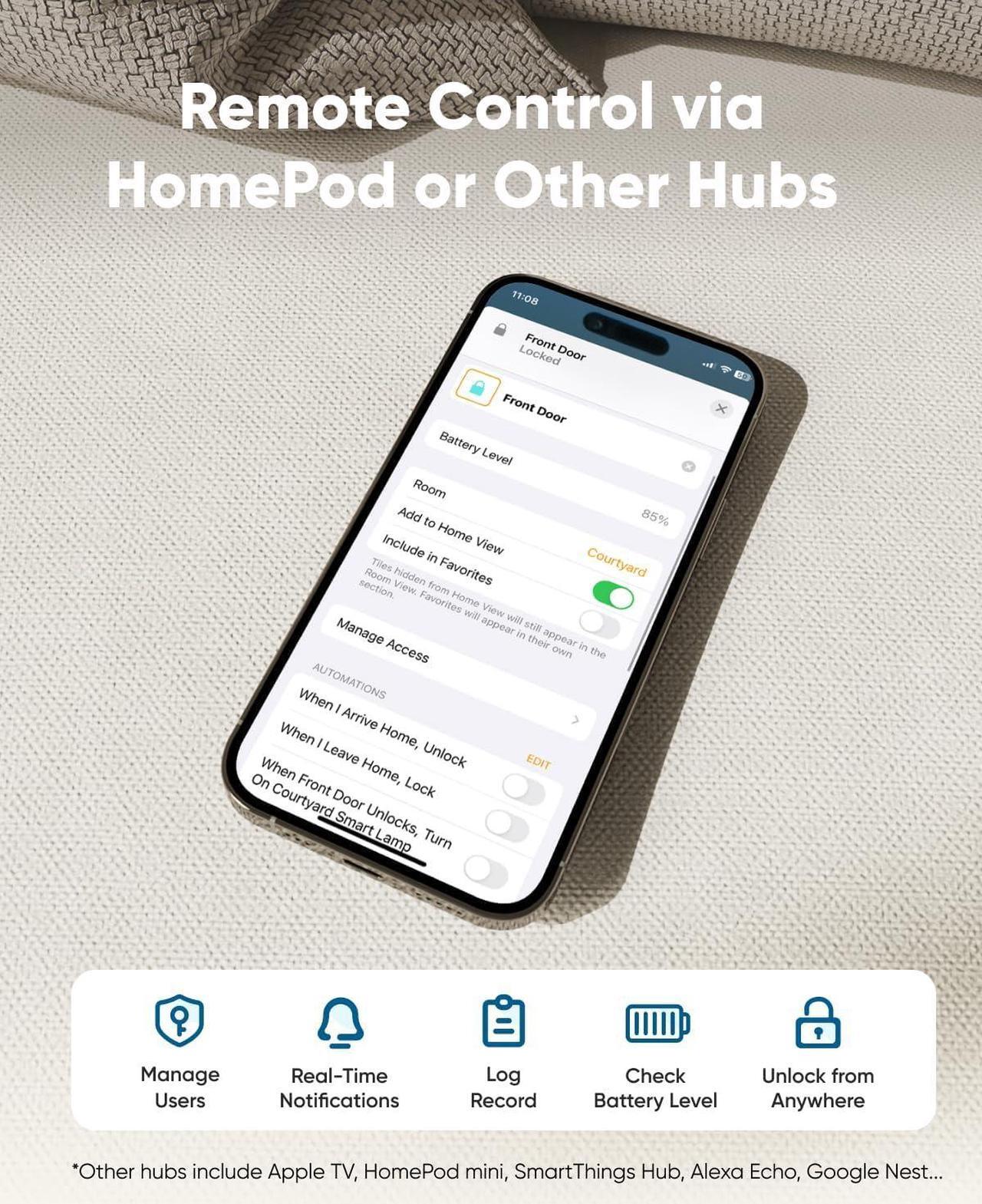 Alt view image 5 of 6 - eufy Smart Lock C34, Keyless Entry Door Lock with Apple Home Ecosystem, Built-in Wi-Fi Deadbolt for Front Door or Back, Supports Matter, Apple Home, Alexa, Google Home, SmartThings, Auto Lock