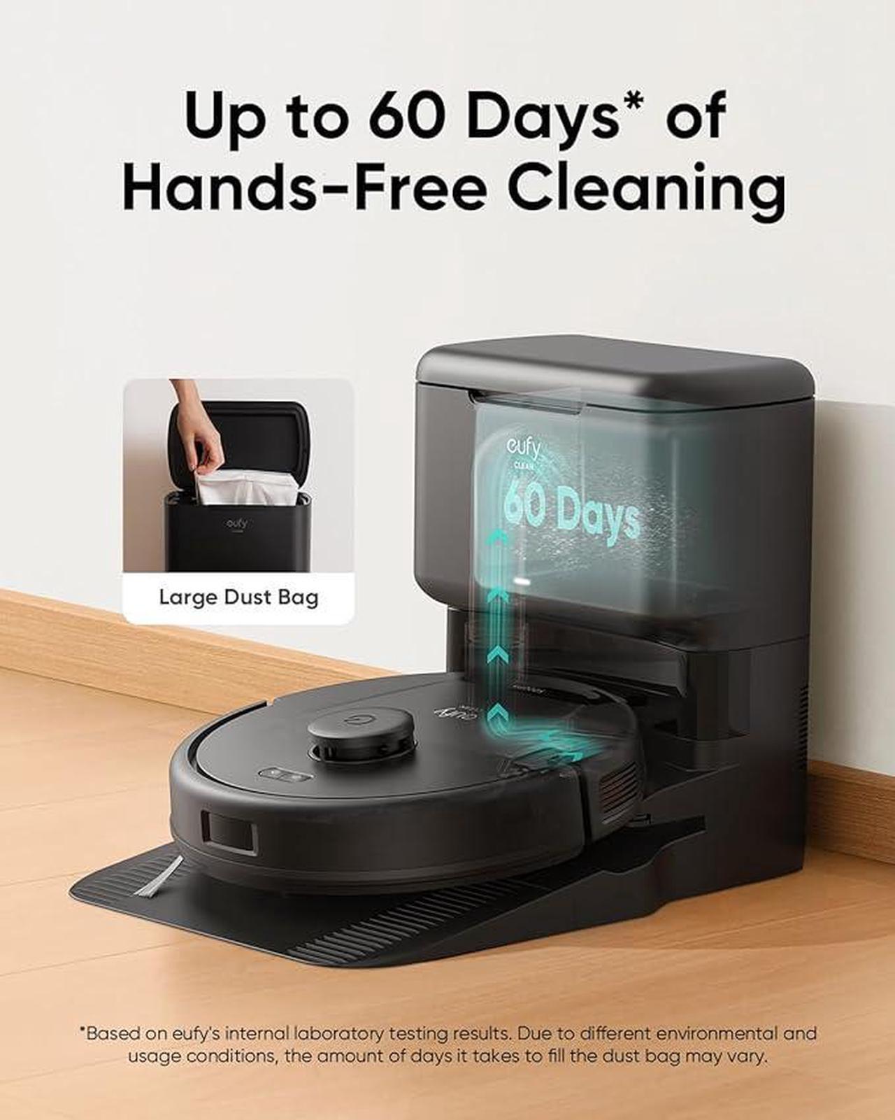 Alt view image 2 of 6 - eufy L60 Robot Vacuum with Self Empty Station, Hair Detangling Technology, Up to 60 Days Hands Free Cleaning, 5,000 Pa Suction, Remove Hair, Dust