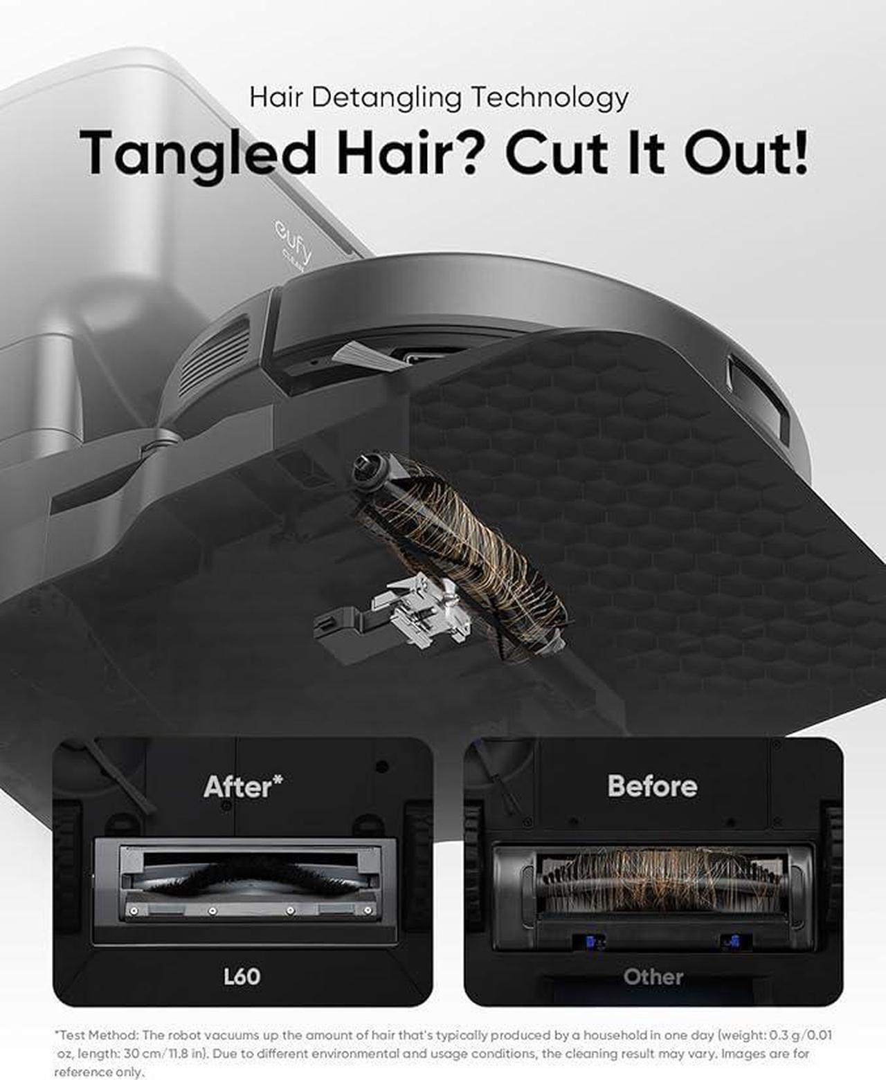 Alt view image 3 of 6 - eufy L60 Robot Vacuum with Self Empty Station, Hair Detangling Technology, Up to 60 Days Hands Free Cleaning, 5,000 Pa Suction, Remove Hair, Dust
