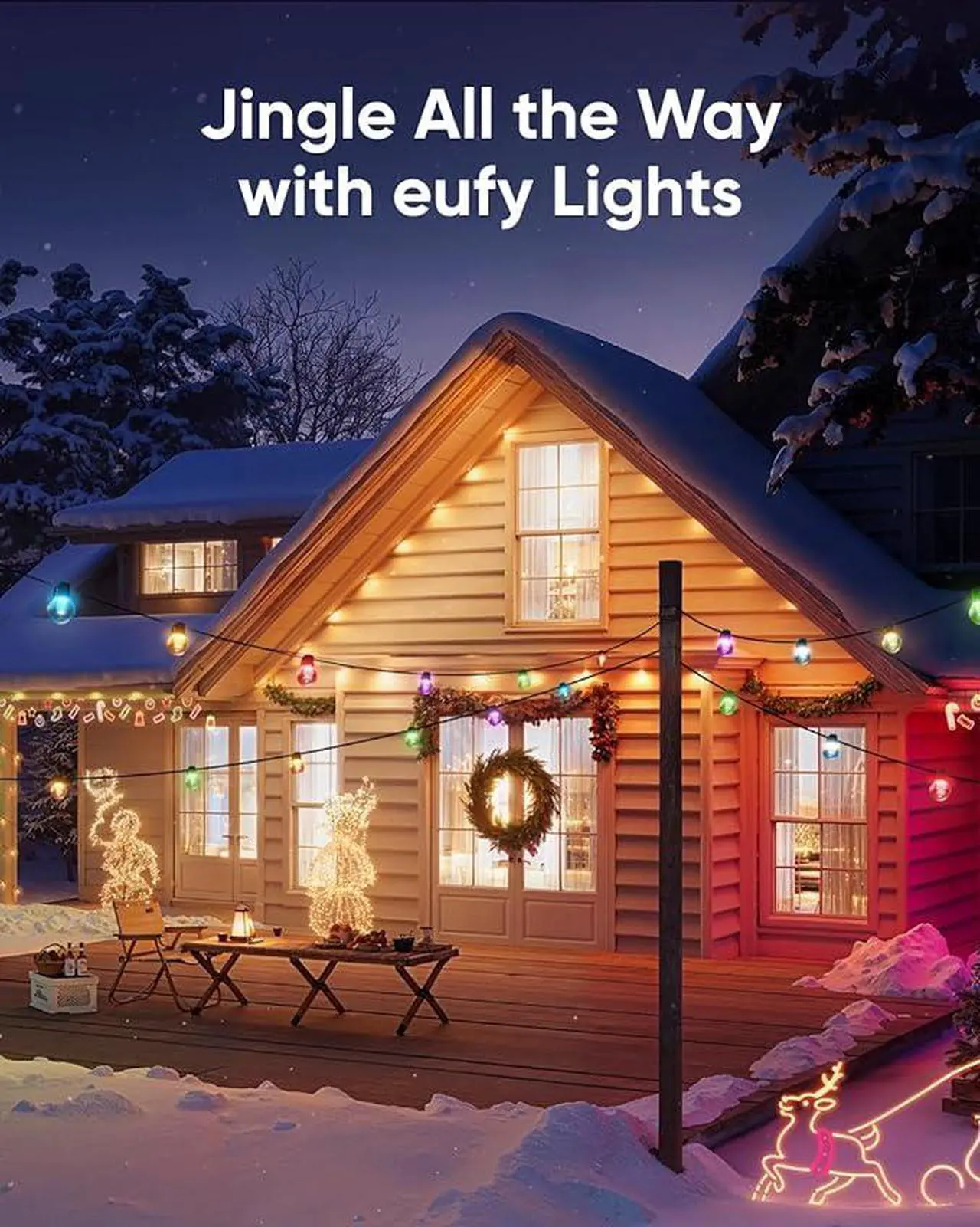 Alt view image 2 of 7 - eufy Outdoor String Lights E10, 96ft with 30 Smart RGBWW LED Bulbs, Endless AI Light Themes for Christmas Decorations, IP65 Waterproof for Patio, Fence, Balcony, Link with Cameras, Voice & App Control
