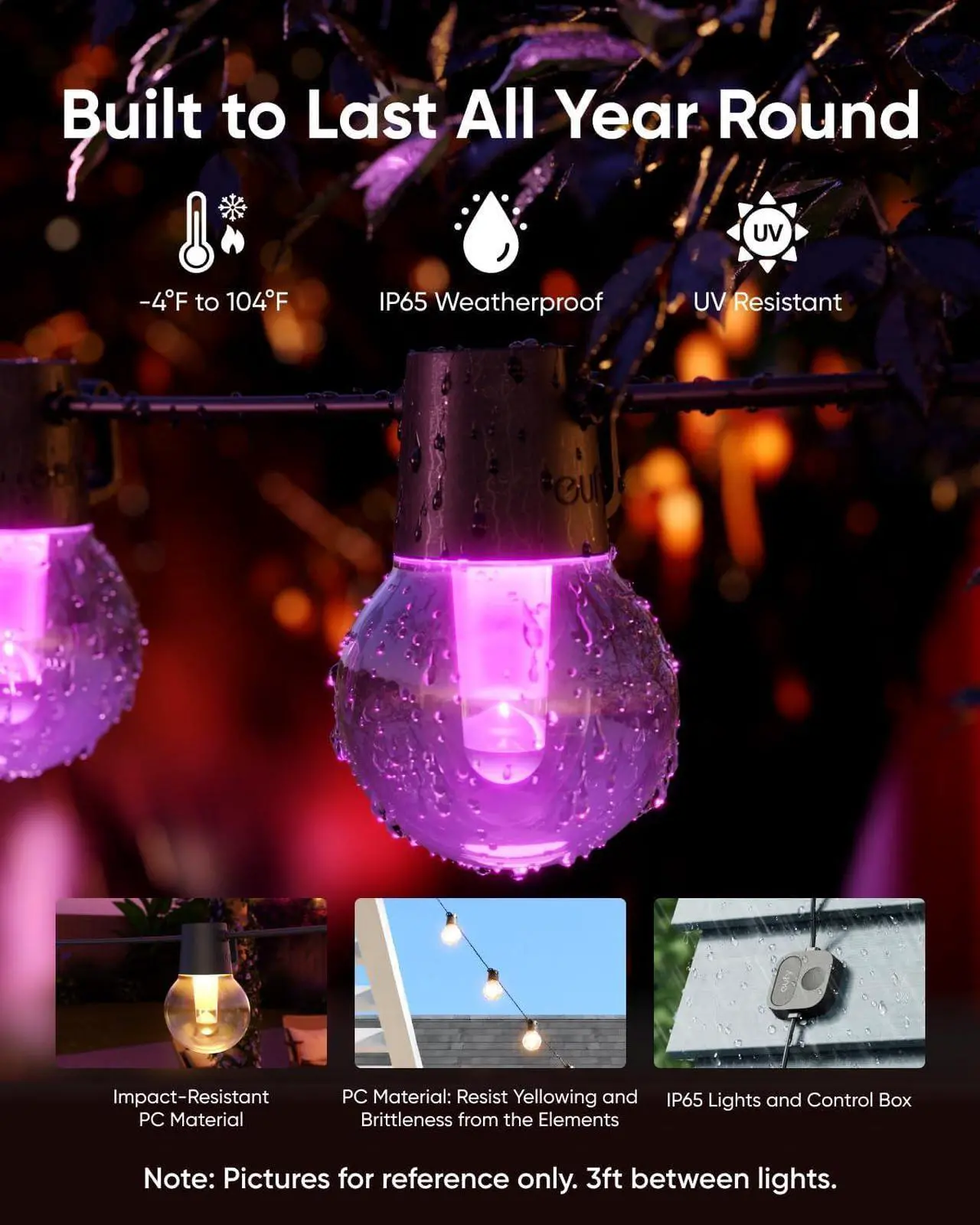 Alt view image 5 of 7 - eufy Outdoor String Lights E10, 96ft with 30 Smart RGBWW LED Bulbs, Endless AI Light Themes for Christmas Decorations, IP65 Waterproof for Patio, Fence, Balcony, Link with Cameras, Voice & App Control