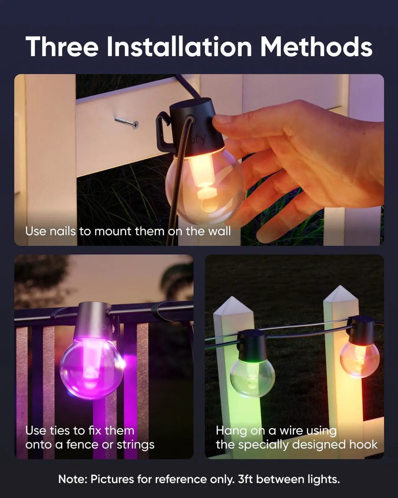 Alt view image 7 of 7 - eufy Outdoor String Lights E10, 96ft with 30 Smart RGBWW LED Bulbs, Endless AI Light Themes for Christmas Decorations, IP65 Waterproof for Patio, Fence, Balcony, Link with Cameras, Voice & App Control