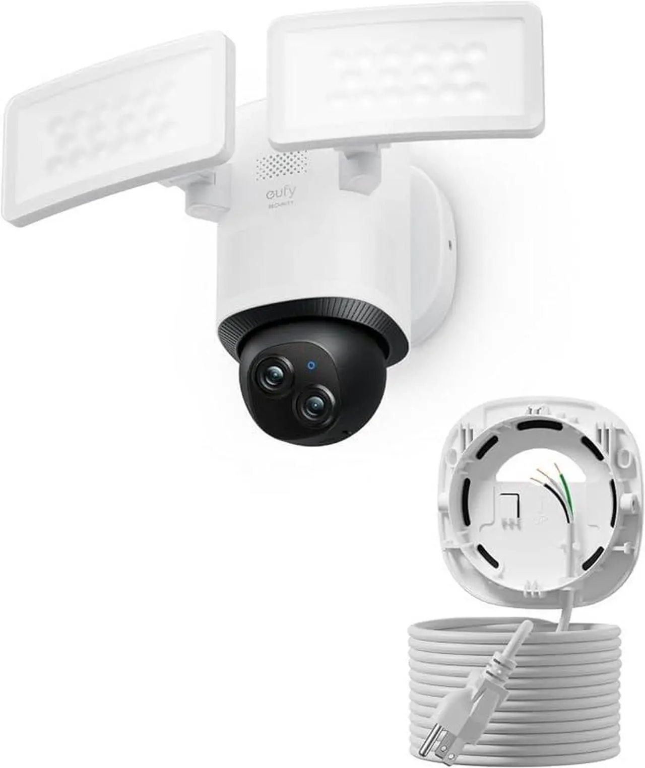 Main image of eufy Floodlight Camera E340 with AC Cable, Security Camera Outdoor, 360° PTZ, 24/7 Recording, 2.4G/5G Wi-Fi, 2000 LM, Motion Detection, Built-in Siren, Dual Cam, HB3 Compatible, No Monthly Fee