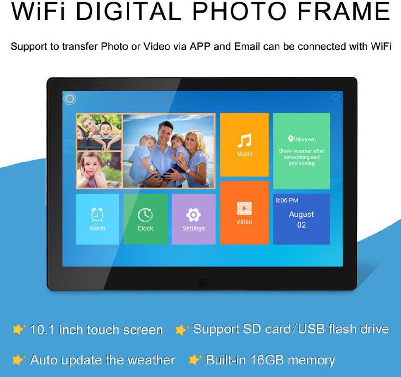 TakeIt WiFi Digital Picture Frame 10 inch Digital Photo Video Cloud Frame 16GB HD 1280x800 IPS LCD Touch Screen Auto-Rotate Adjustable Brightness Black