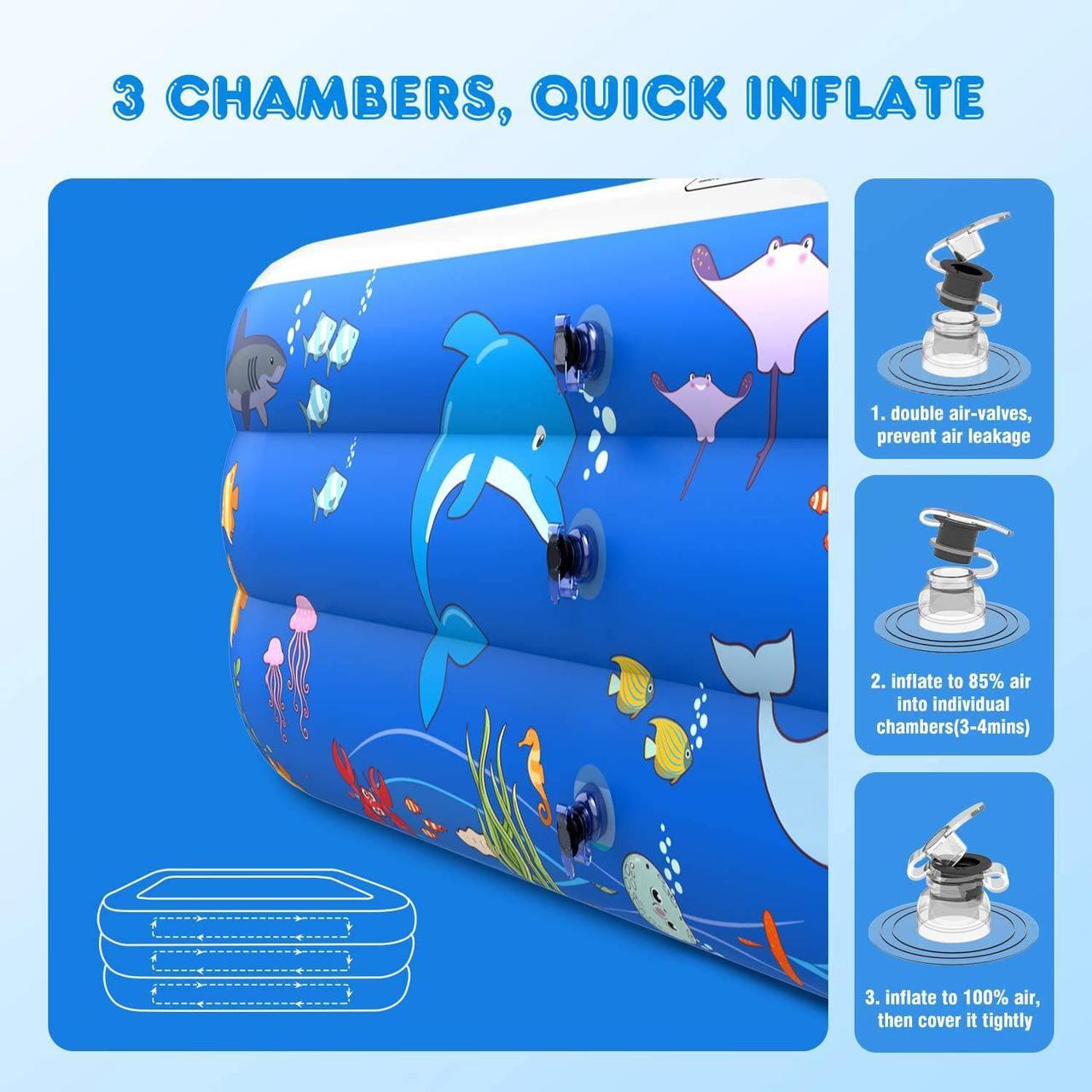 Alt view image 6 of 7 - TakeIt Inflatable Swimming Pools, Inflatable Pool for Kids, Kiddie, Toddler, Adults, 100" X 71" X 22" Family Full-Sized Swimming Pool, Lounge Pool for Outdoor, Backyard, Garden, Indoor, Lounge
