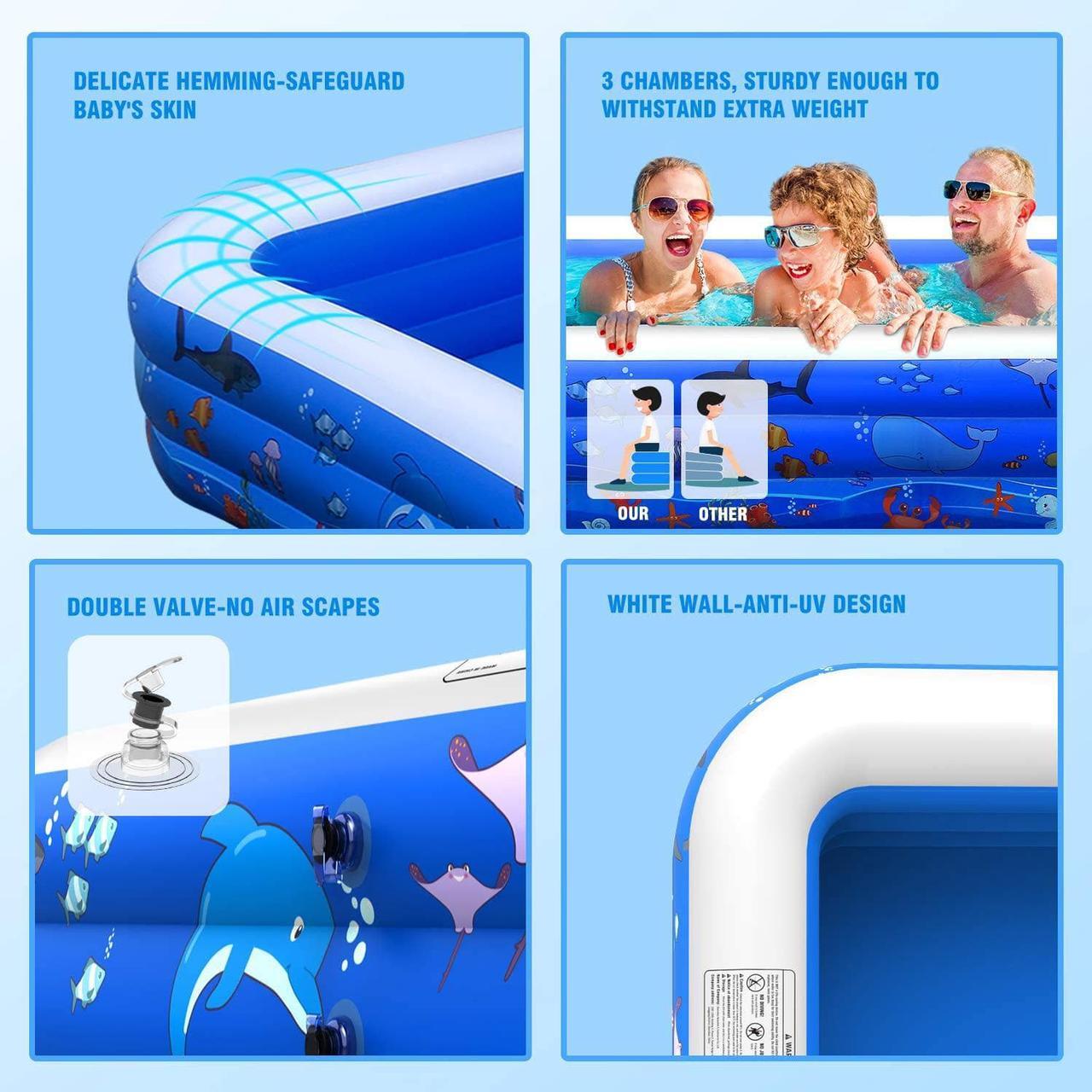 Alt view image 7 of 7 - TakeIt Inflatable Swimming Pools, Inflatable Pool for Kids, Kiddie, Toddler, Adults, 100" X 71" X 22" Family Full-Sized Swimming Pool, Lounge Pool for Outdoor, Backyard, Garden, Indoor, Lounge