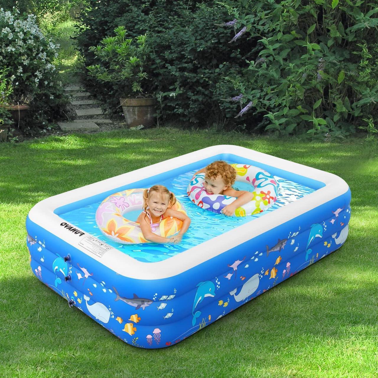 Alt view image 4 of 7 - TakeIt Inflatable Swimming Pools, Inflatable Pool for Kids, Kiddie, Toddler, Adults, 100" X 71" X 22" Family Full-Sized Swimming Pool, Lounge Pool for Outdoor, Backyard, Garden, Indoor, Lounge
