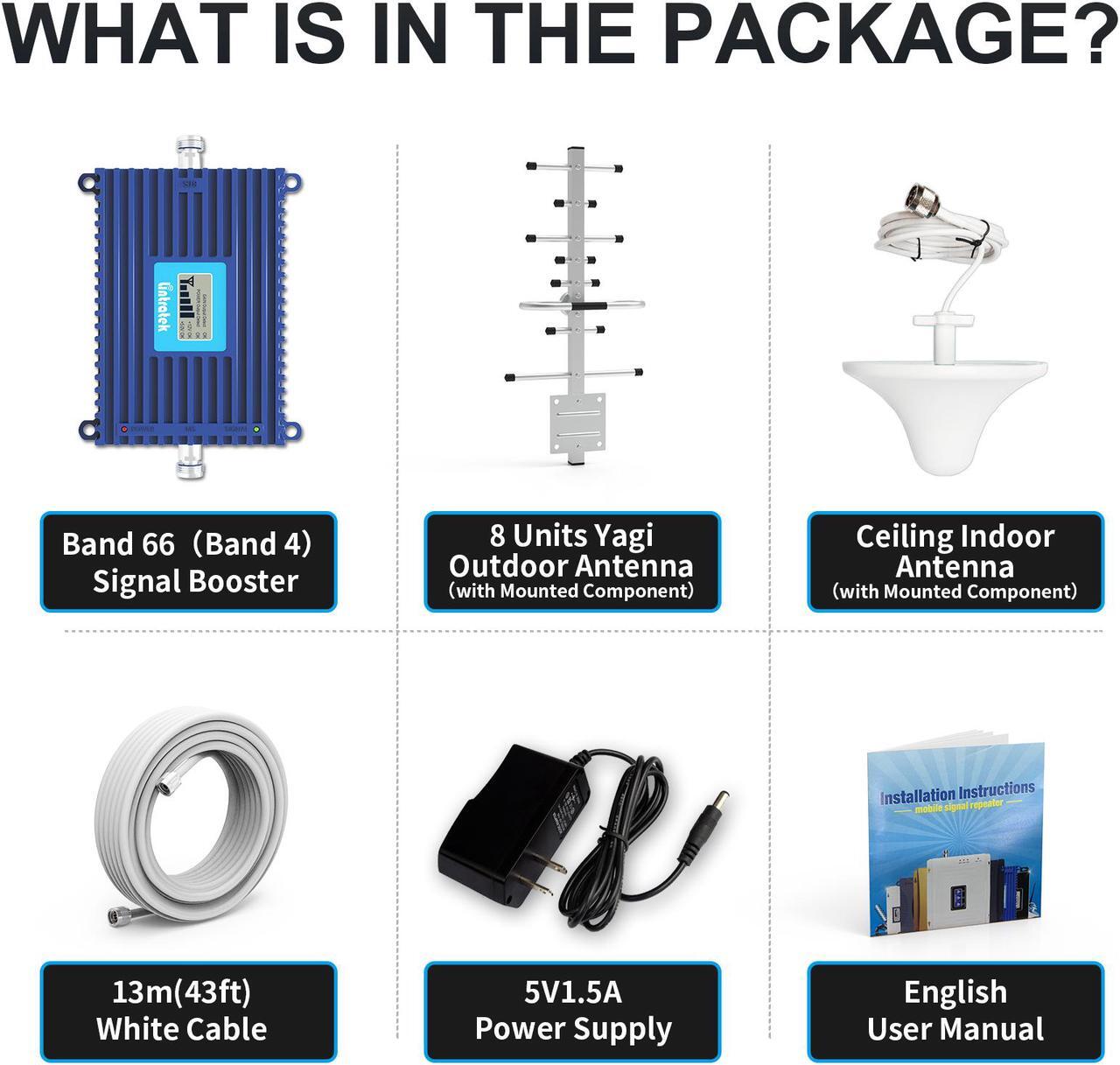 Alt view image 6 of 7 - Lintratek 4G LTE Band 66 Cell Phone Signal Booster | 1700/2100MHz AWS Band 66/4 Cellular Amplifier for T-Mobil, AT&T, Sprint, Verizon, Mint Mobile, MetroPCS U.S. Carriers for Home/Office AGC Function