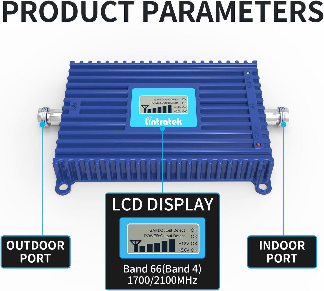 Alt view image 3 of 7 - Lintratek 4G LTE Band 66 Cell Phone Signal Booster | 1700/2100MHz AWS Band 66/4 Cellular Amplifier for T-Mobil, AT&T, Sprint, Verizon, Mint Mobile, MetroPCS U.S. Carriers for Home/Office AGC Function