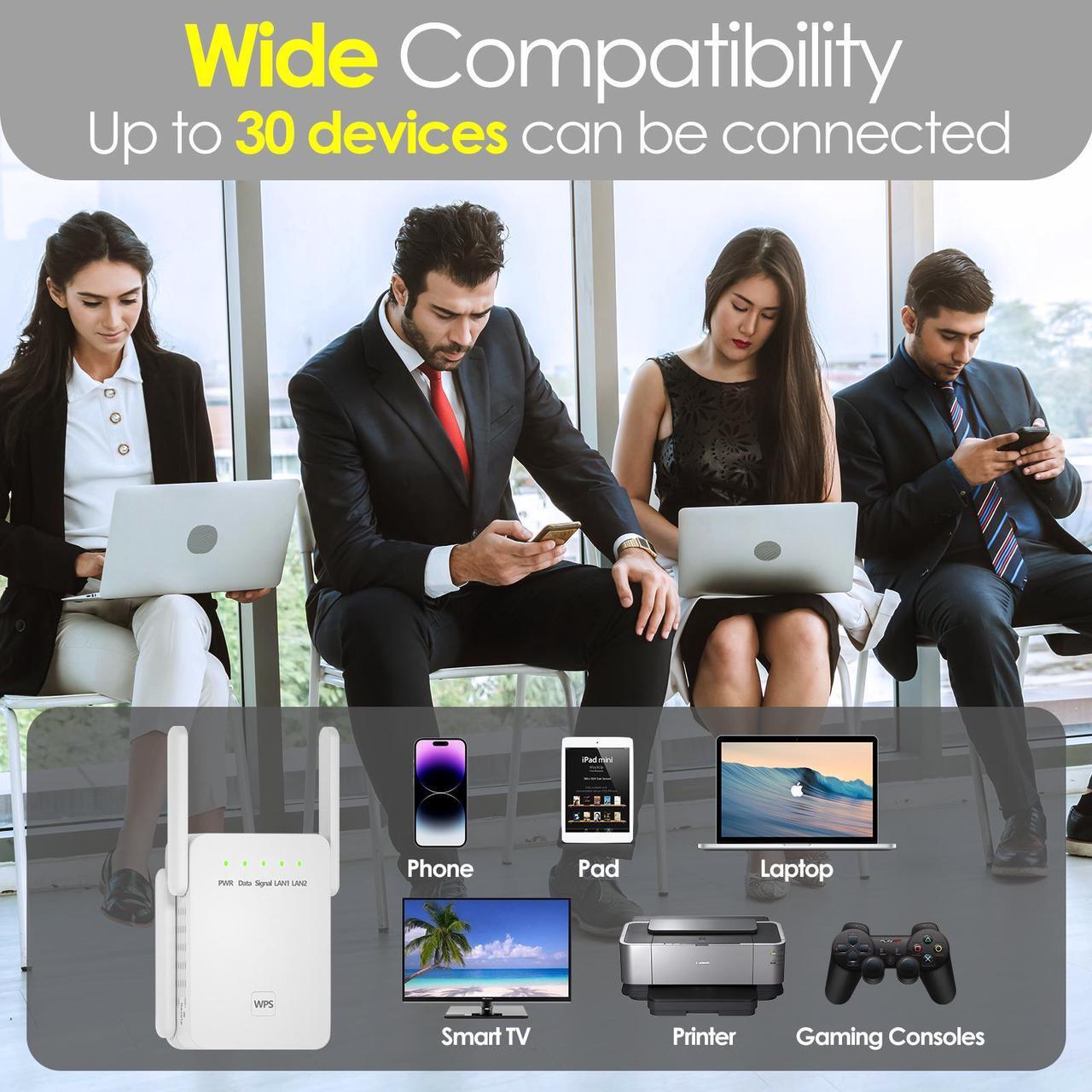 Alt view image 3 of 7 - WiFi Range Extender AC1200 Dual Band 2.4/5GHz WiFi Repeater,Covers Up to 1500 sq.ft & 30 Devices,WiFi Amplifier/ Access Point/Media Bridge/Router,1200Mbps Internet Booster,WPS Easy Set Up,Wall Plug