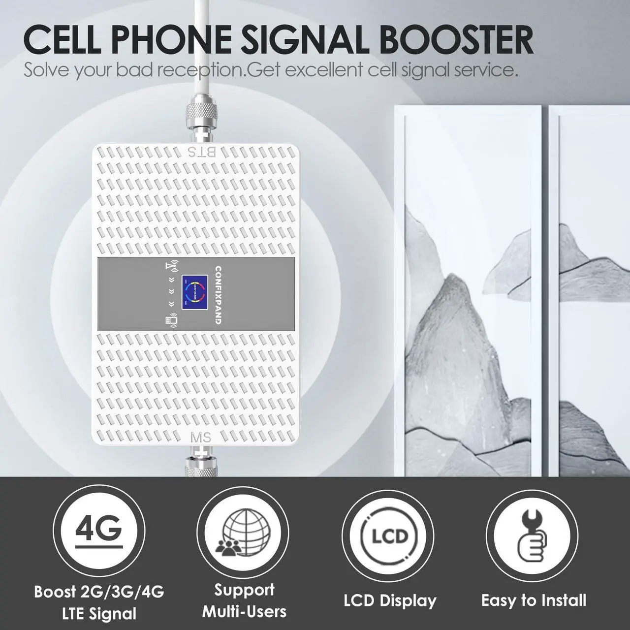 Alt view image 3 of 7 - Cell Phone Signal Booster for Home and Office 2G 3G 4G LTE Band 4 Band 5 850MHz 1700/2100MHz Cell Phone Booster Cellular Signal Booster for AT&T, Verizon, T-Mobile & More | FCC Approved