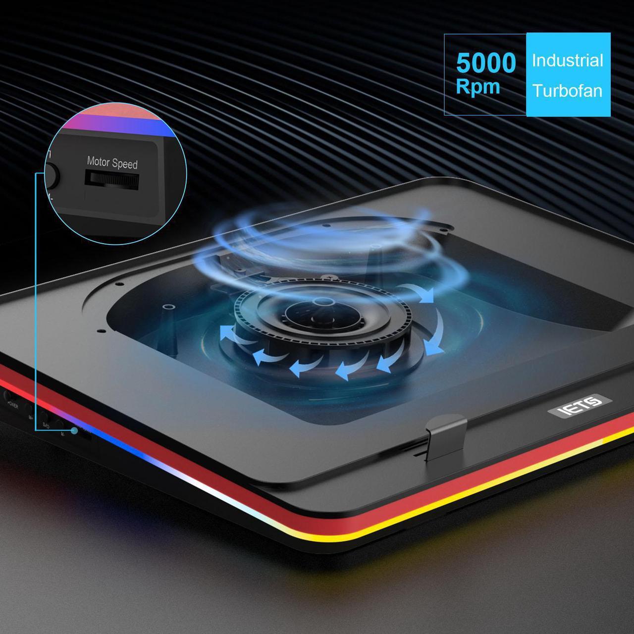 Alt view image 3 of 7 - IETS GT500 Powerful Turbo-Fan (5000 RPM) RGB Laptop Cooling Pad with Infinitely Variable Speed,Seal Foam for Rapid Cooling Gaming Laptop,13-17.3inch Laptop Cooler with 3-Port USB Hub