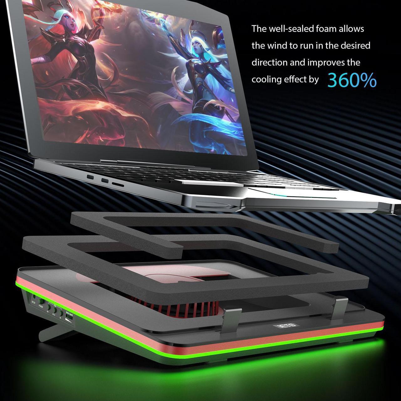 Alt view image 4 of 7 - IETS GT500 Powerful Turbo-Fan (5000 RPM) RGB Laptop Cooling Pad with Infinitely Variable Speed,Seal Foam for Rapid Cooling Gaming Laptop,13-17.3inch Laptop Cooler with 3-Port USB Hub