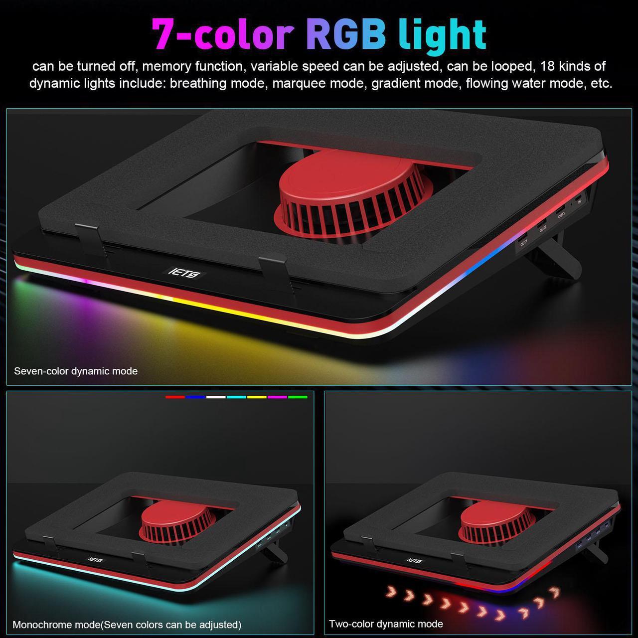 Alt view image 5 of 7 - IETS GT500 Powerful Turbo-Fan (5000 RPM) RGB Laptop Cooling Pad with Infinitely Variable Speed,Seal Foam for Rapid Cooling Gaming Laptop,13-17.3inch Laptop Cooler with 3-Port USB Hub