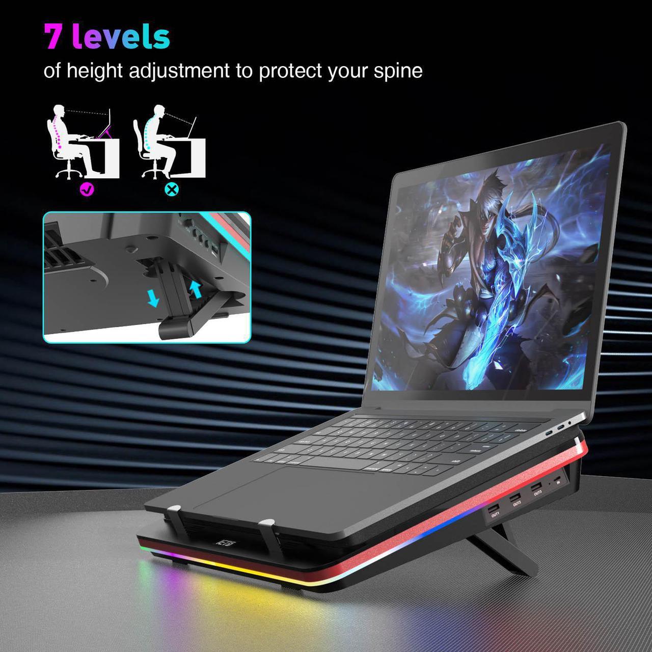 Alt view image 8 of 7 - IETS GT500 Powerful Turbo-Fan (5000 RPM) RGB Laptop Cooling Pad with Infinitely Variable Speed,Seal Foam for Rapid Cooling Gaming Laptop,13-17.3inch Laptop Cooler with 3-Port USB Hub