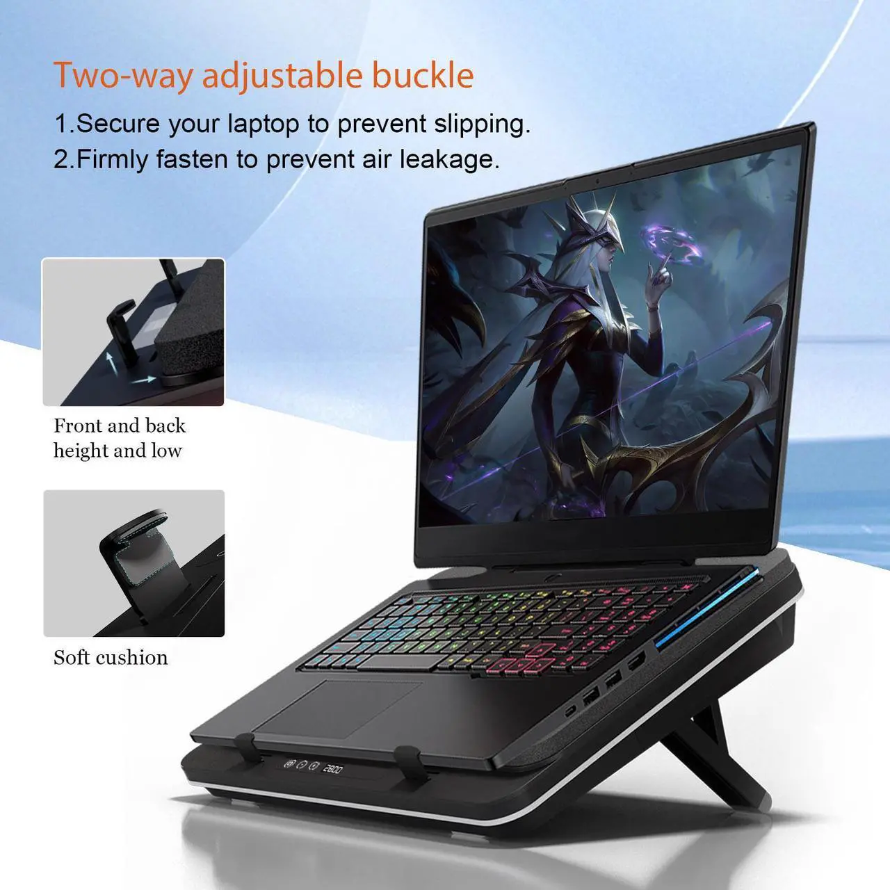 Alt view image 4 of 7 - IETS GT600  Laptop Cooling Pad Equipped with Gigantic Turbo-Fan(5.5inch Diameter),Sealed Foam for Rapid Cooling Gaming Laptop,14.1-19.3 inch Laptop Cooler with 3-Port USB Hub,Dust Filter GT600V1