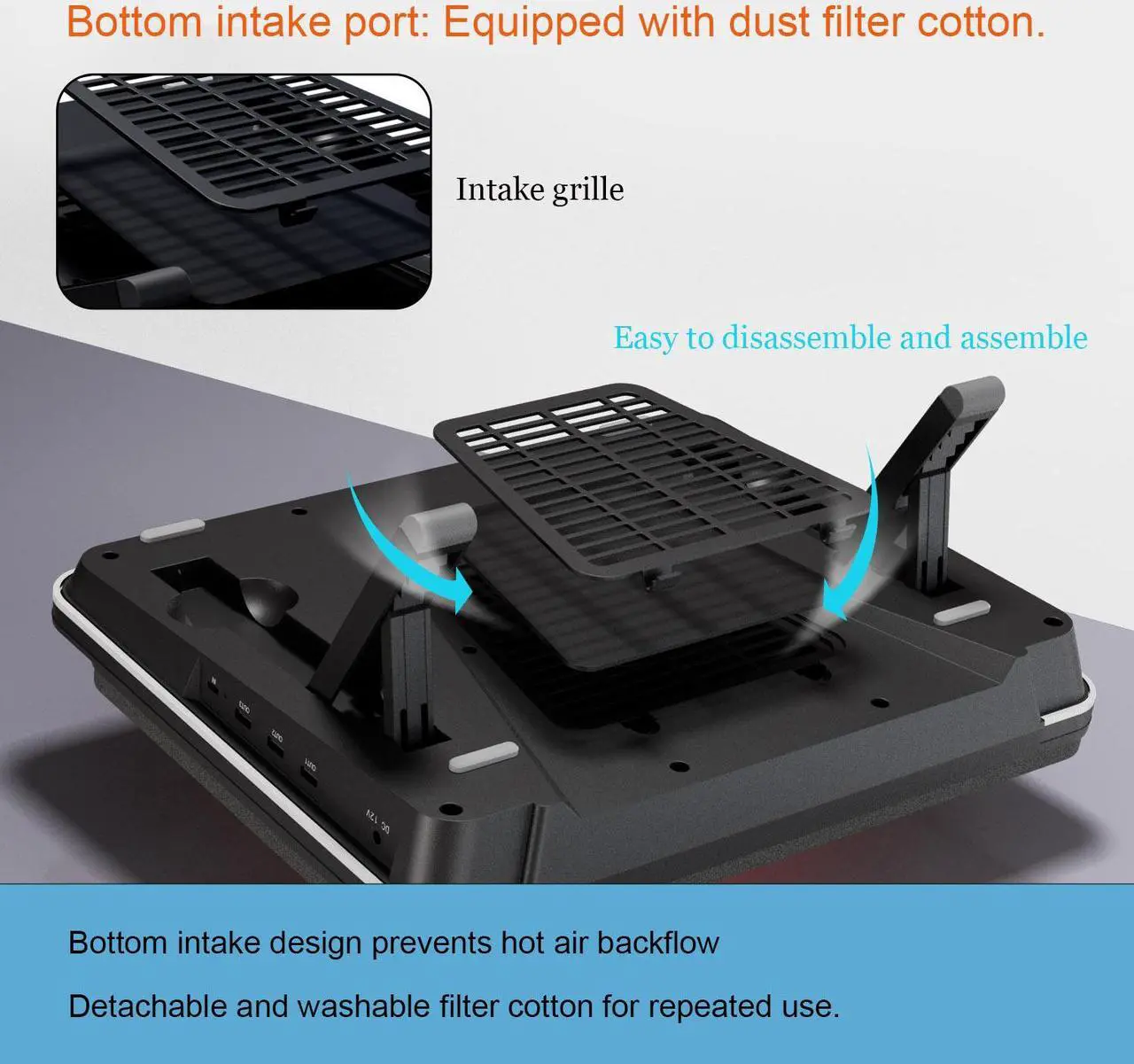 Alt view image 7 of 7 - IETS GT600  Laptop Cooling Pad Equipped with Gigantic Turbo-Fan(5.5inch Diameter),Sealed Foam for Rapid Cooling Gaming Laptop,14.1-19.3 inch Laptop Cooler with 3-Port USB Hub,Dust Filter GT600V1