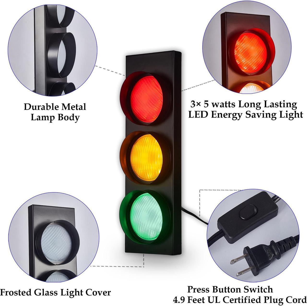 Alt view image 2 of 6 - PANLAVIE Traffic Light Wall Lamp Remote Control Retro Kids Bedroom Stop Light, Plug in Industrial LED Wall Sconce, 18.5 Vintage Fun Signal Light for Home Office Bar Garage Car Room Decor Christmas