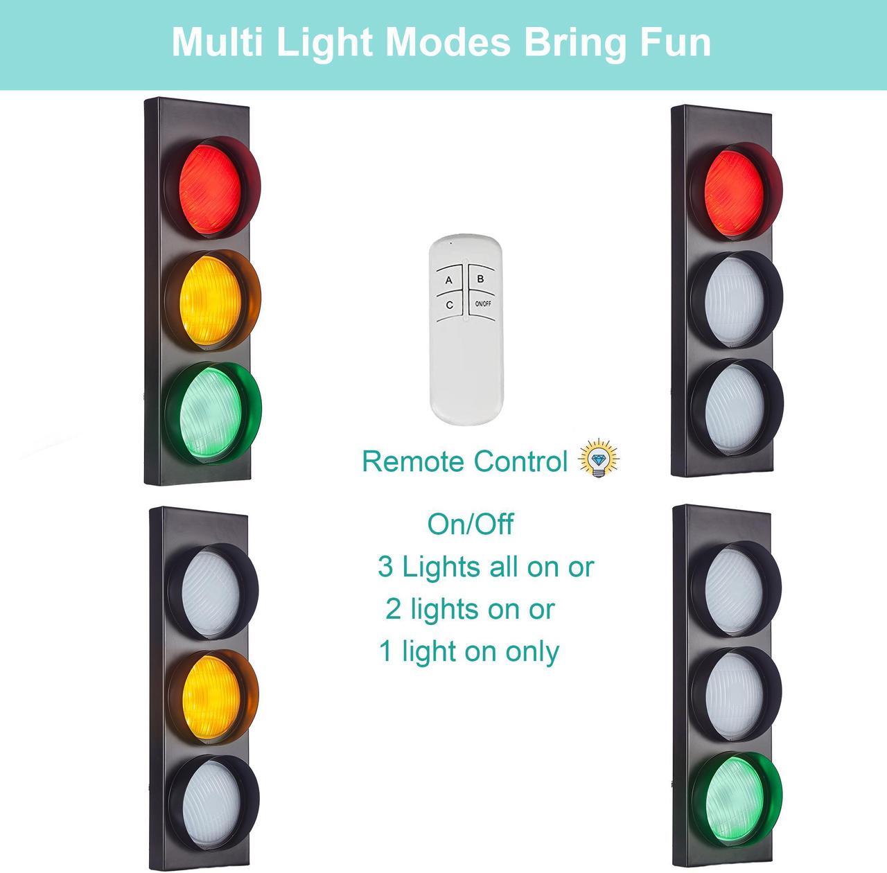 Alt view image 6 of 6 - PANLAVIE Traffic Light Wall Lamp Remote Control Retro Kids Bedroom Stop Light, Plug in Industrial LED Wall Sconce, 18.5 Vintage Fun Signal Light for Home Office Bar Garage Car Room Decor Christmas