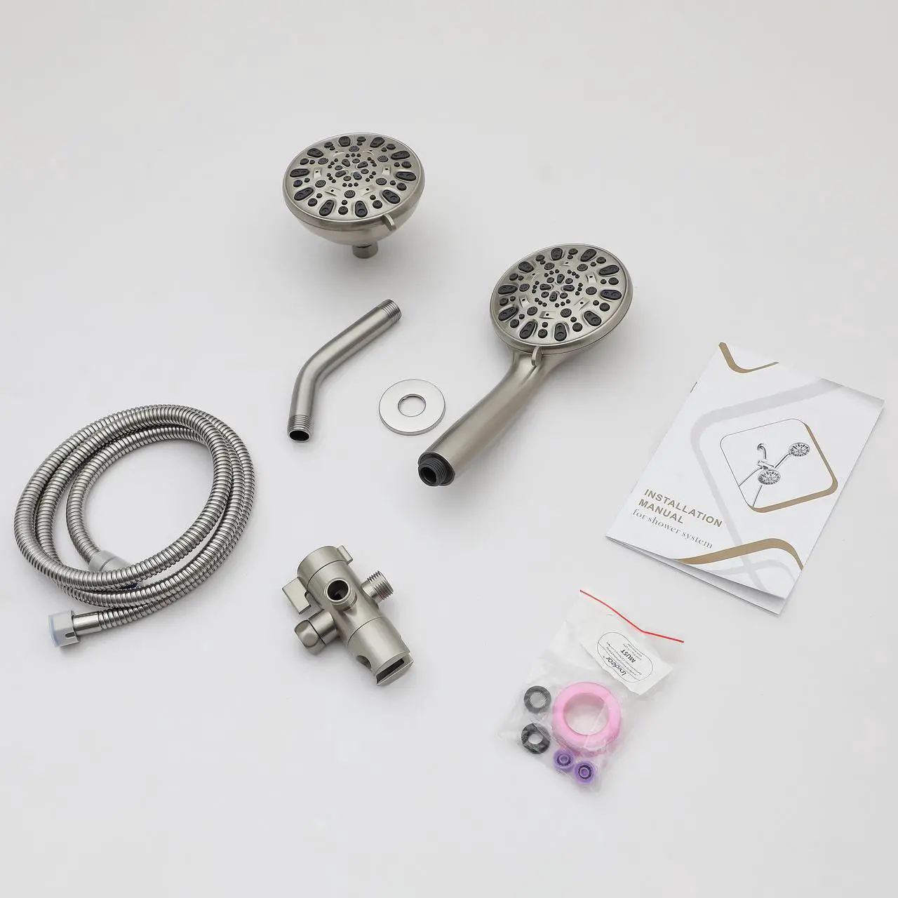 Alt view image 6 of 7 - Lordear Brushed Nickel 7-Function Dual Shower Head With Handheld Shower System