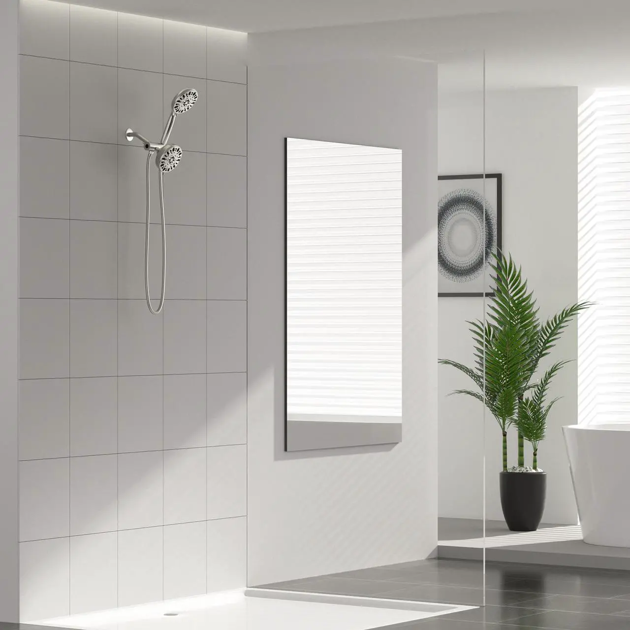 Alt view image 2 of 7 - Lordear Brushed Nickel 7-Function Dual Shower Head With Handheld Shower System