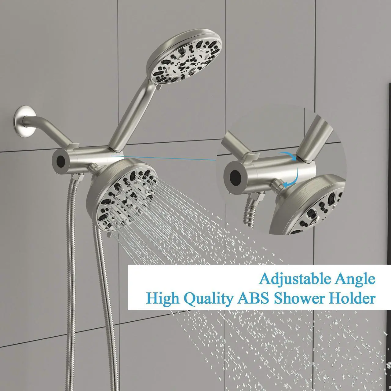 Alt view image 3 of 7 - Lordear Brushed Nickel 7-Function Dual Shower Head With Handheld Shower System