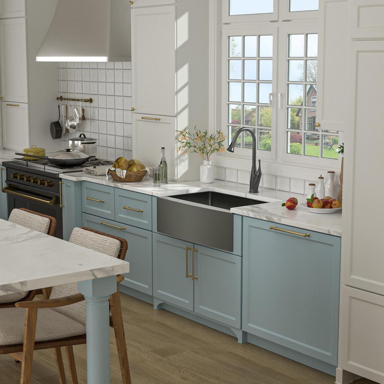 Alt view image 2 of 6 - 30"(L) x 21"(W) x 10"(H) Gunmetal Black Stainless Steel Farmhouse Kitchen Sink 16 Guage Apron Front Kitchen Sink Undermount
