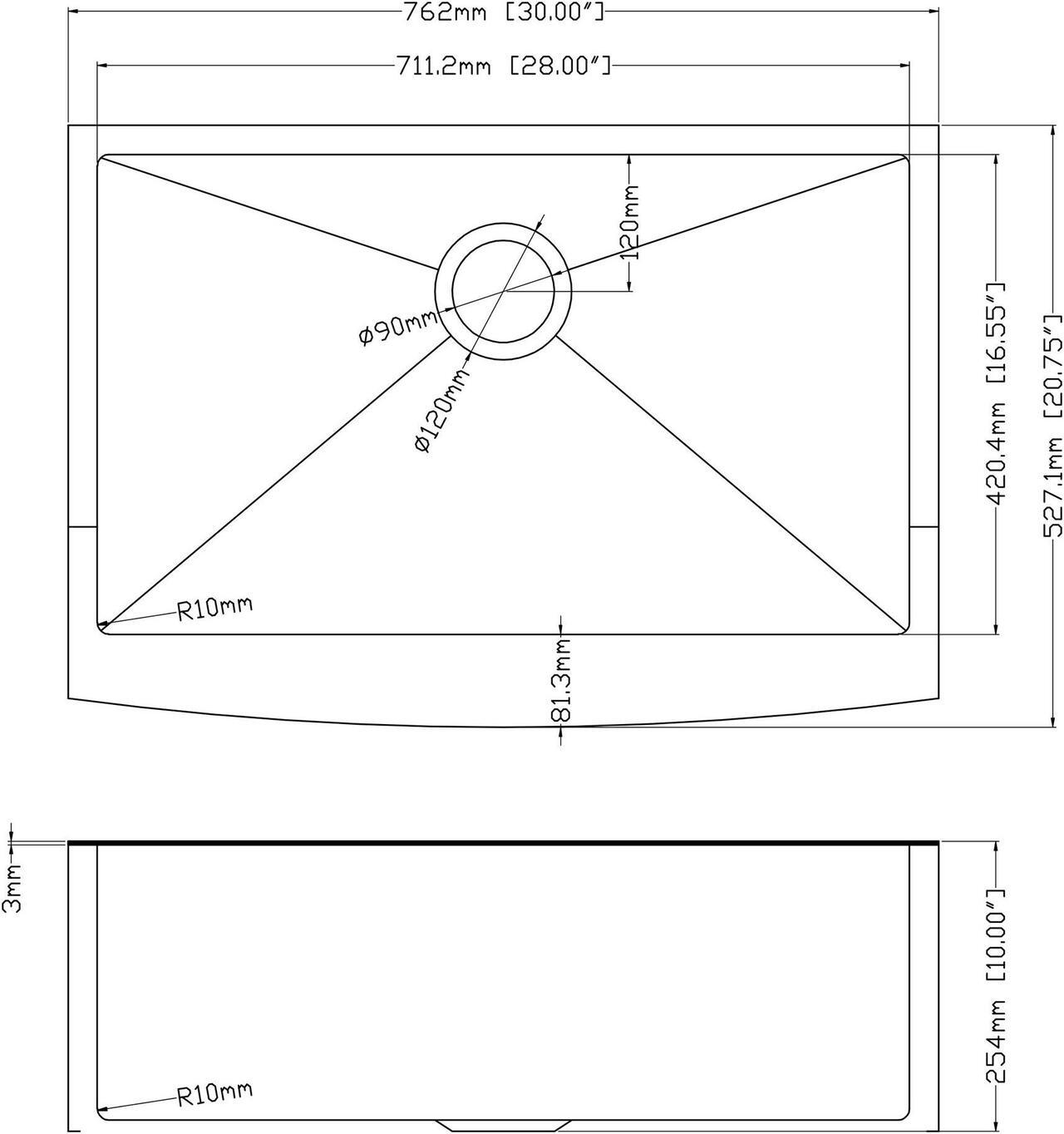 Alt view image 6 of 6 - 30"(L) x 21"(W) x 10"(H) Gunmetal Black Stainless Steel Farmhouse Kitchen Sink 16 Guage Apron Front Kitchen Sink Undermount