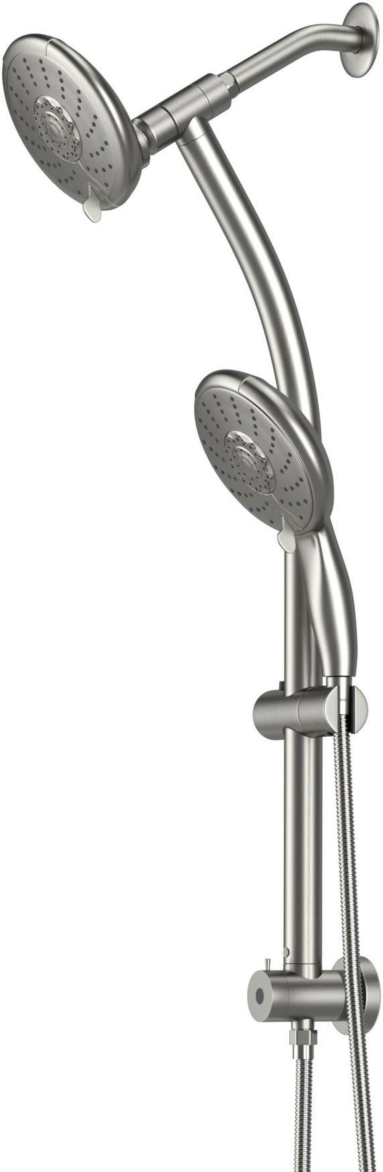 Main image of Dual Rain Shower Head with Handheld 24.9 Drill-Free Adjustable Height Slide Bar 5 Setting Shower Combo Set-Chrome