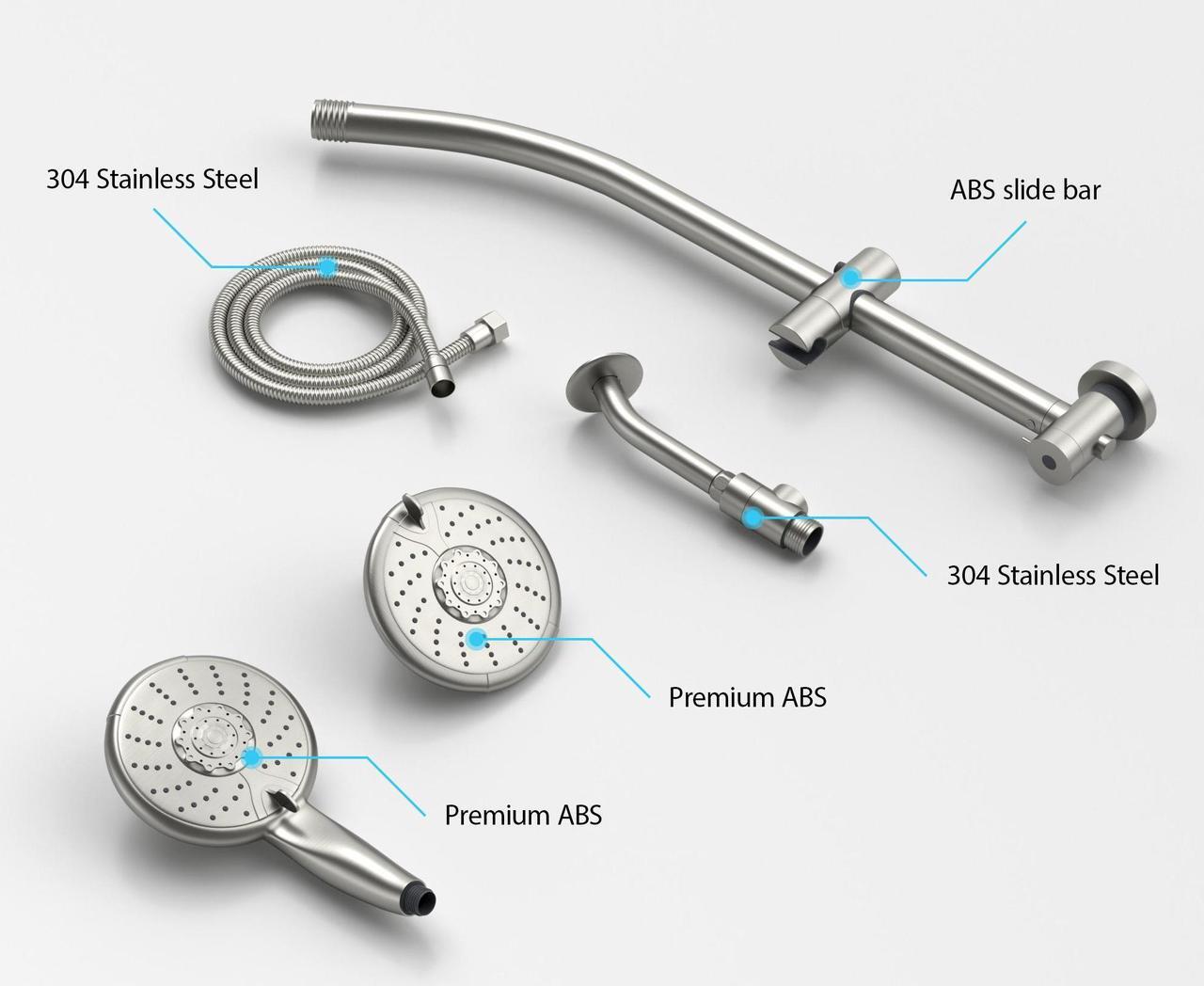 Alt view image 6 of 7 - Dual Rain Shower Head with Handheld 24.9 Drill-Free Adjustable Height Slide Bar 5 Setting Shower Combo Set-Chrome