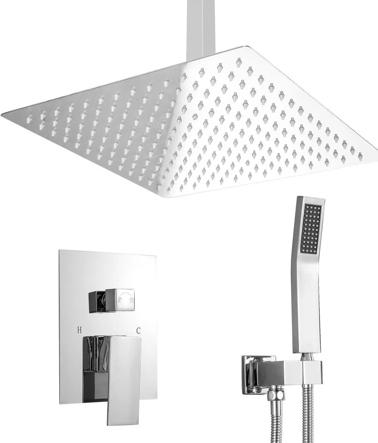 Main image of Ceiling Mount Dual Shower System 16'' High Pressure Shower Head and Handheld Shower Bathroom Luxury Rain Shower Combo with Rough-in Valve,Chrome