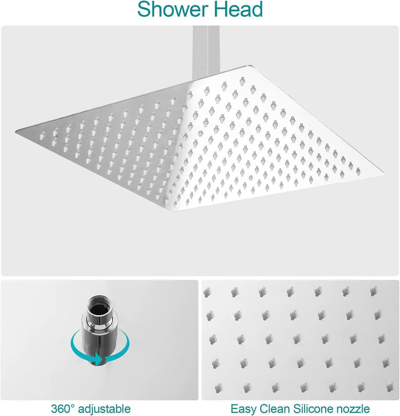 Alt view image 3 of 7 - Ceiling Mount Dual Shower System 16'' High Pressure Shower Head and Handheld Shower Bathroom Luxury Rain Shower Combo with Rough-in Valve,Chrome